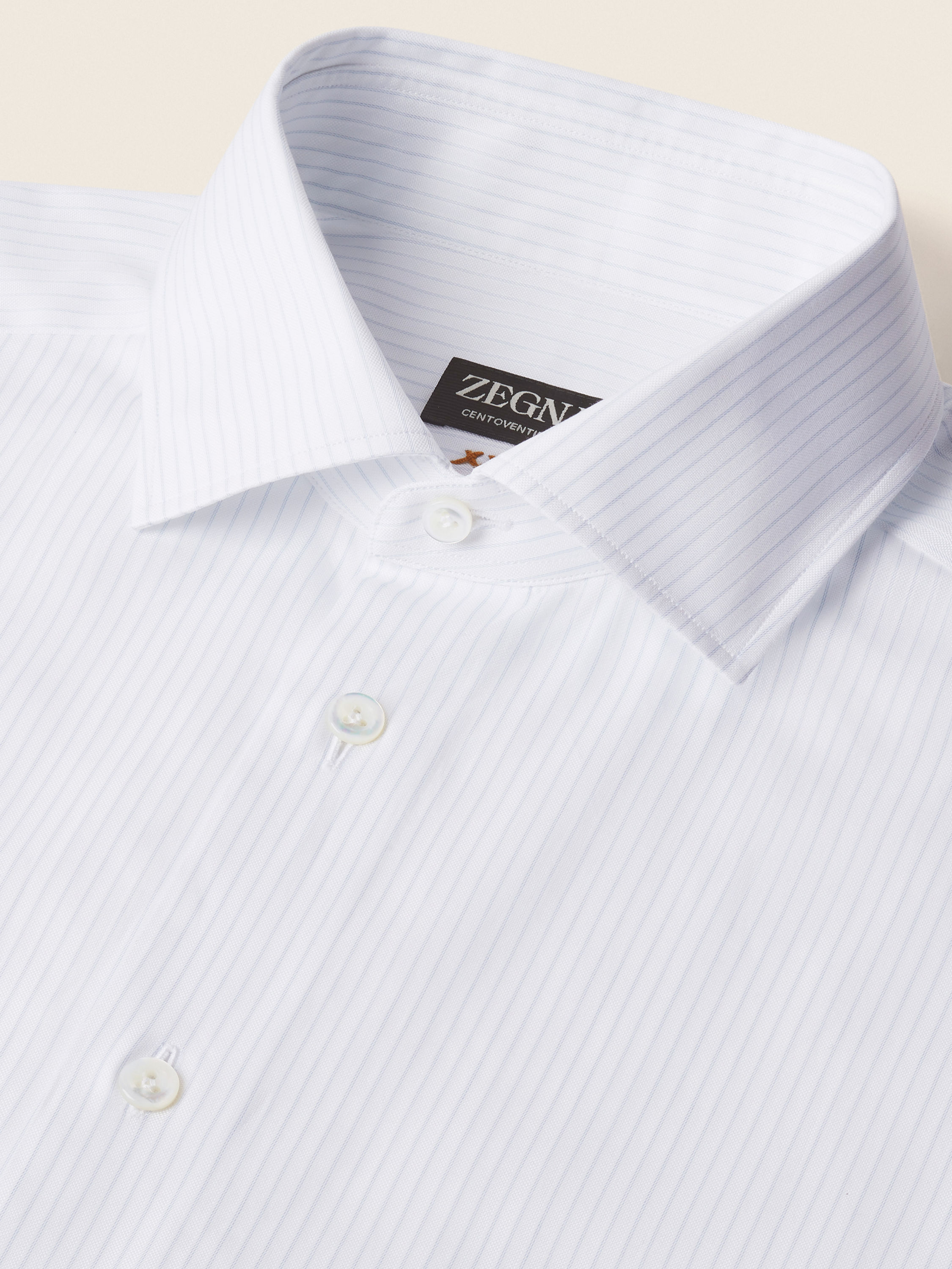 Light Blue and White Structured Striped Centoventimila Cotton Shirt Product detail photo #2