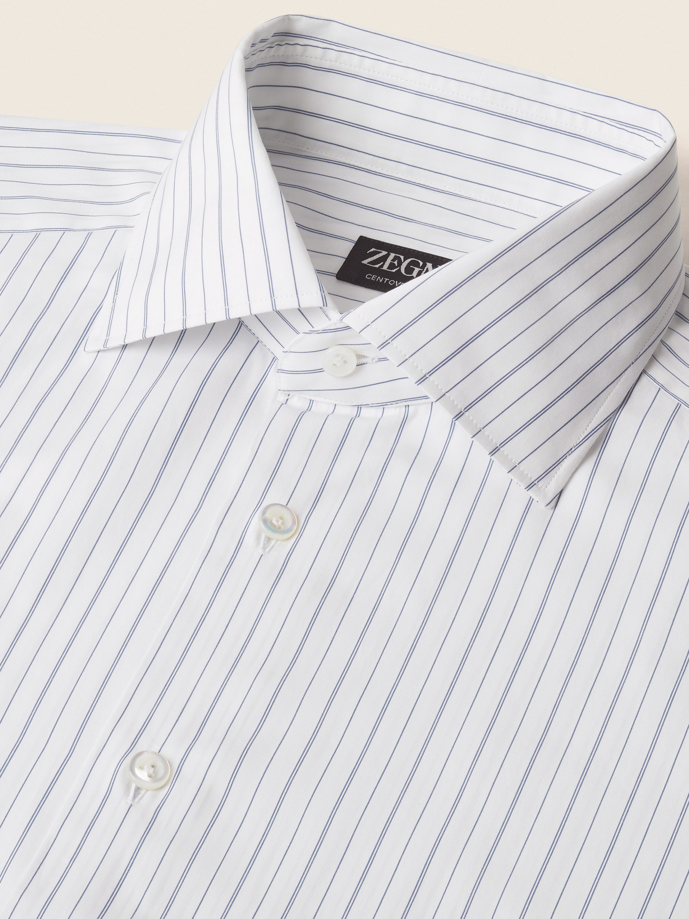 Dark Indigo Blue and White Macro-striped Centoventimila Cotton Shirt Product detail photo #2