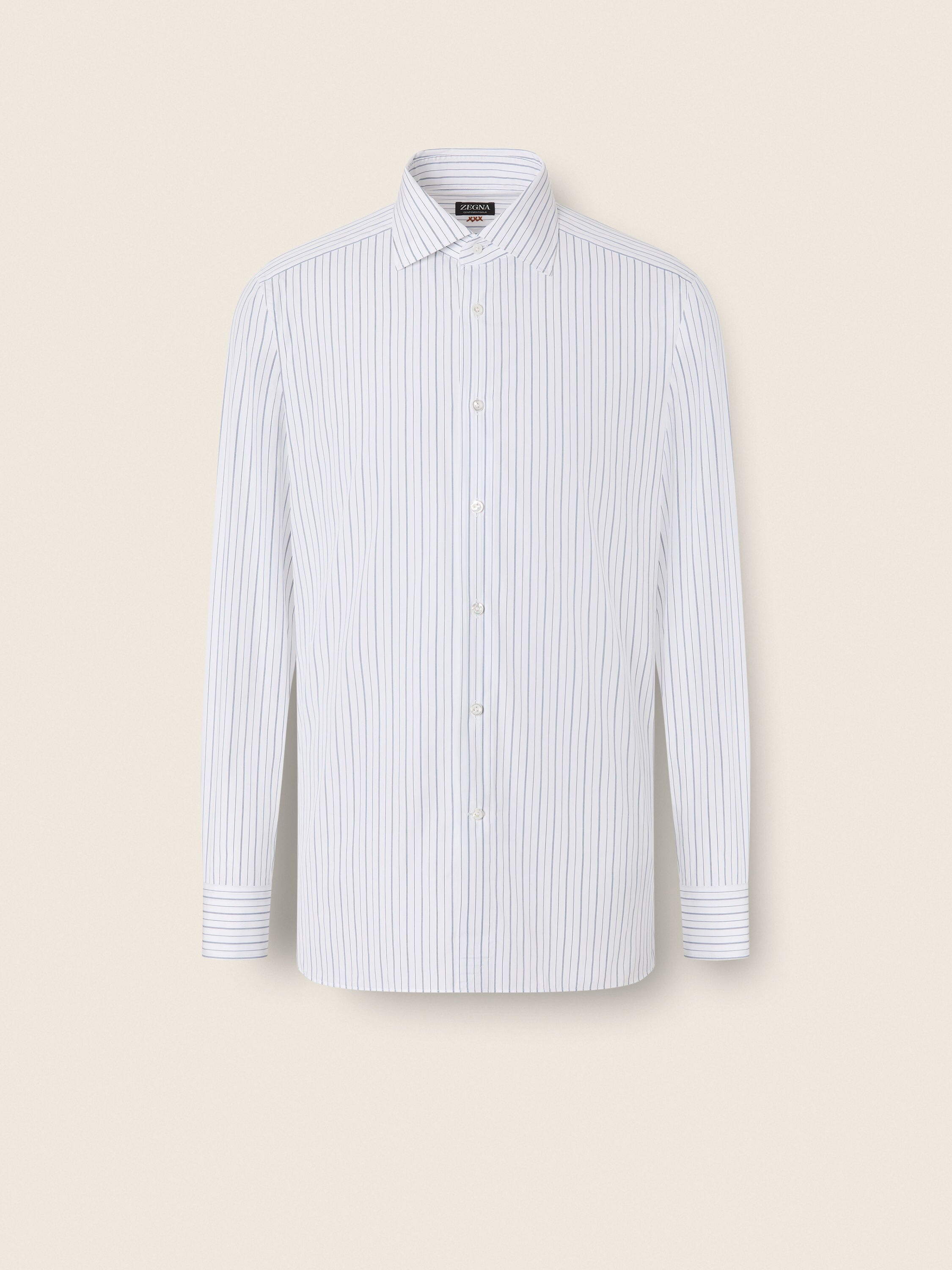 Dark Indigo Blue and White Macro-striped Centoventimila Cotton Shirt Main product photo