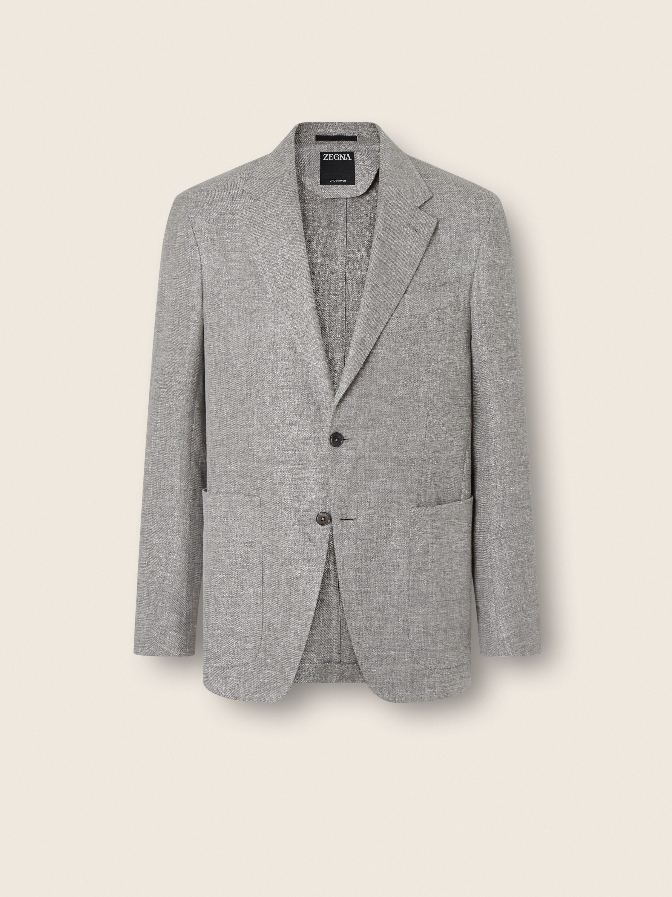 Dark Taupe and White Crossover Linen Wool and Silk Blend Jacket Main product photo