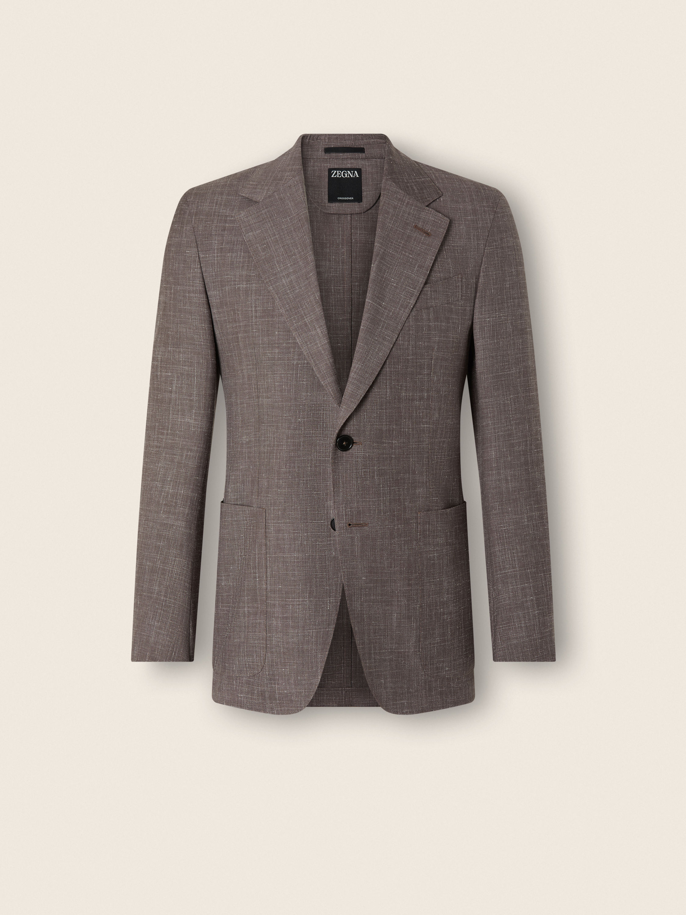 Brown Crossover Wool Silk and Linen Jacket Product detail photo #1