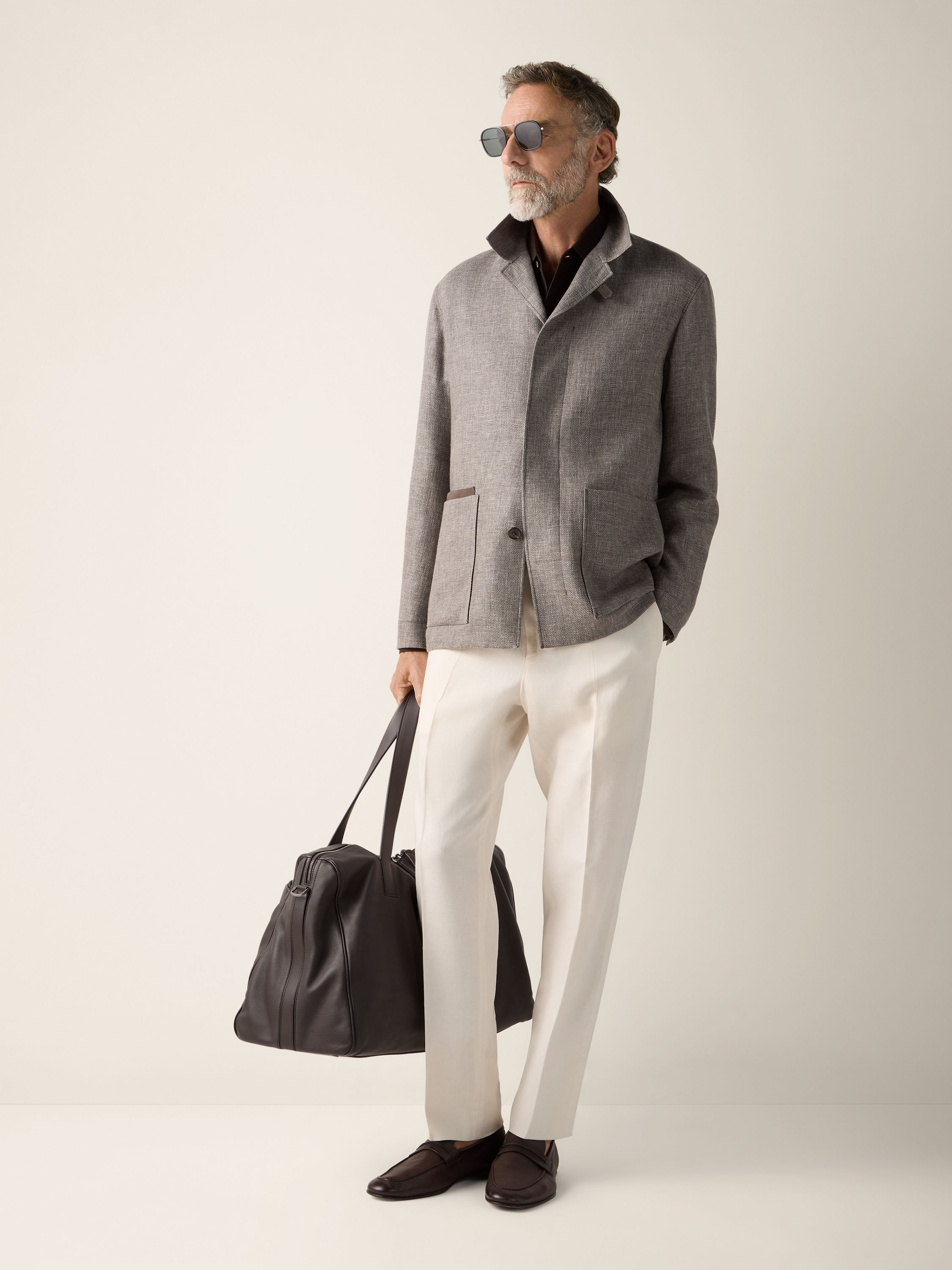 山羊绒、亚麻及桑蚕丝工装夹克 产品细节图 #1