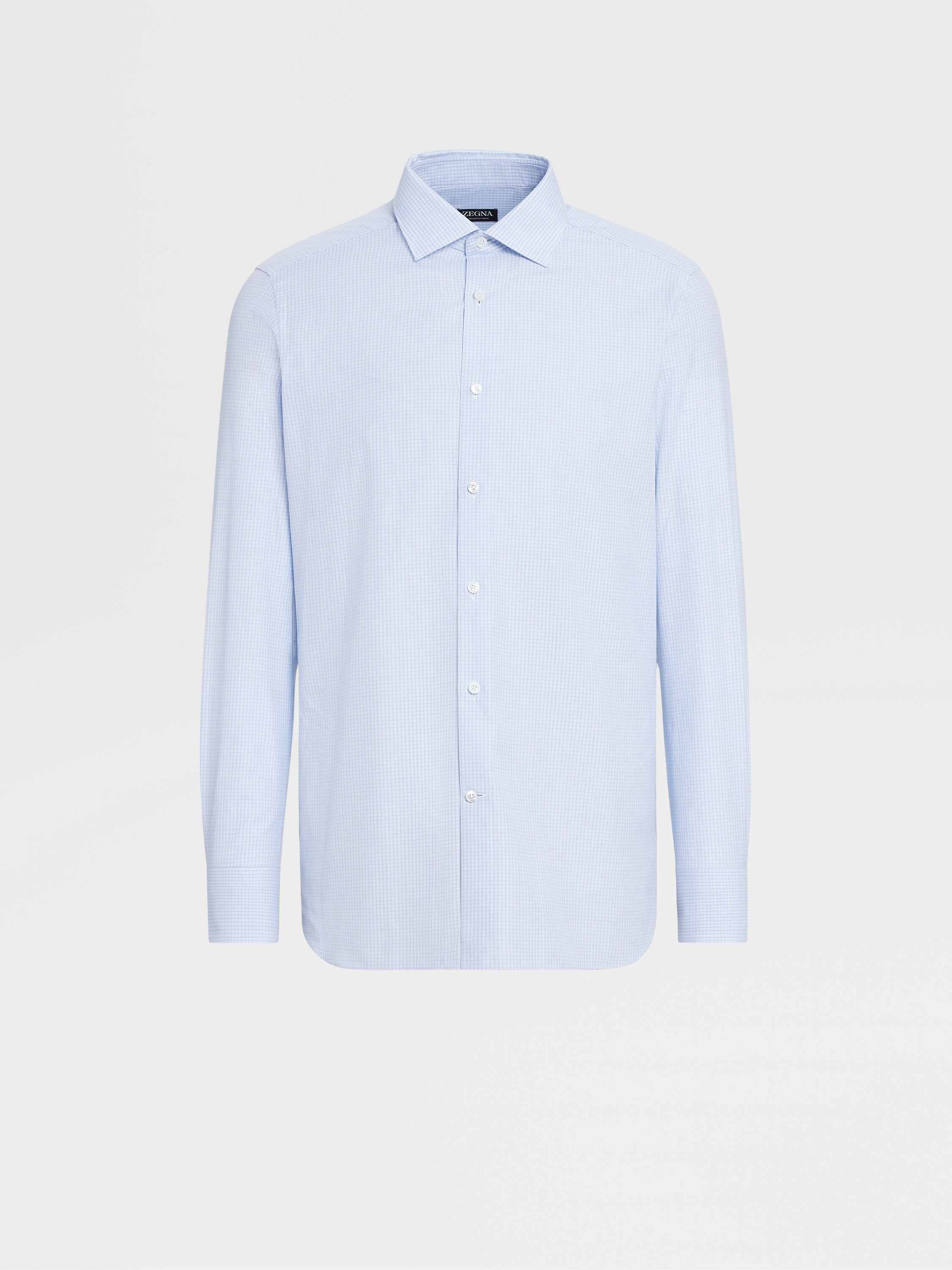 白色配浅蓝色 Trofeo™ 600 棉及桑蚕丝混纺长袖精裁衬衫