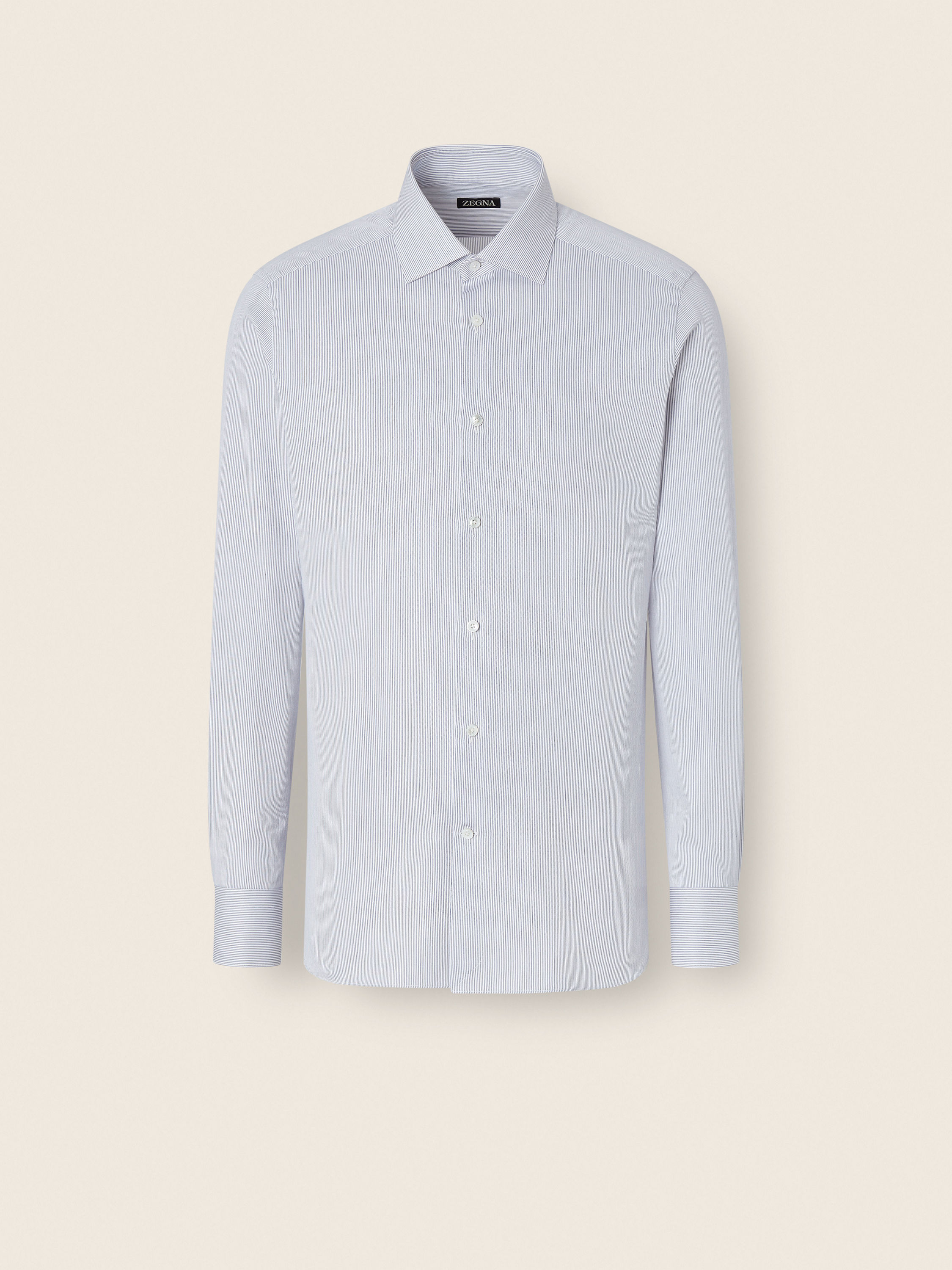 White and Navy Blue Micro-striped Cotton and Silk Shirt Main product photo