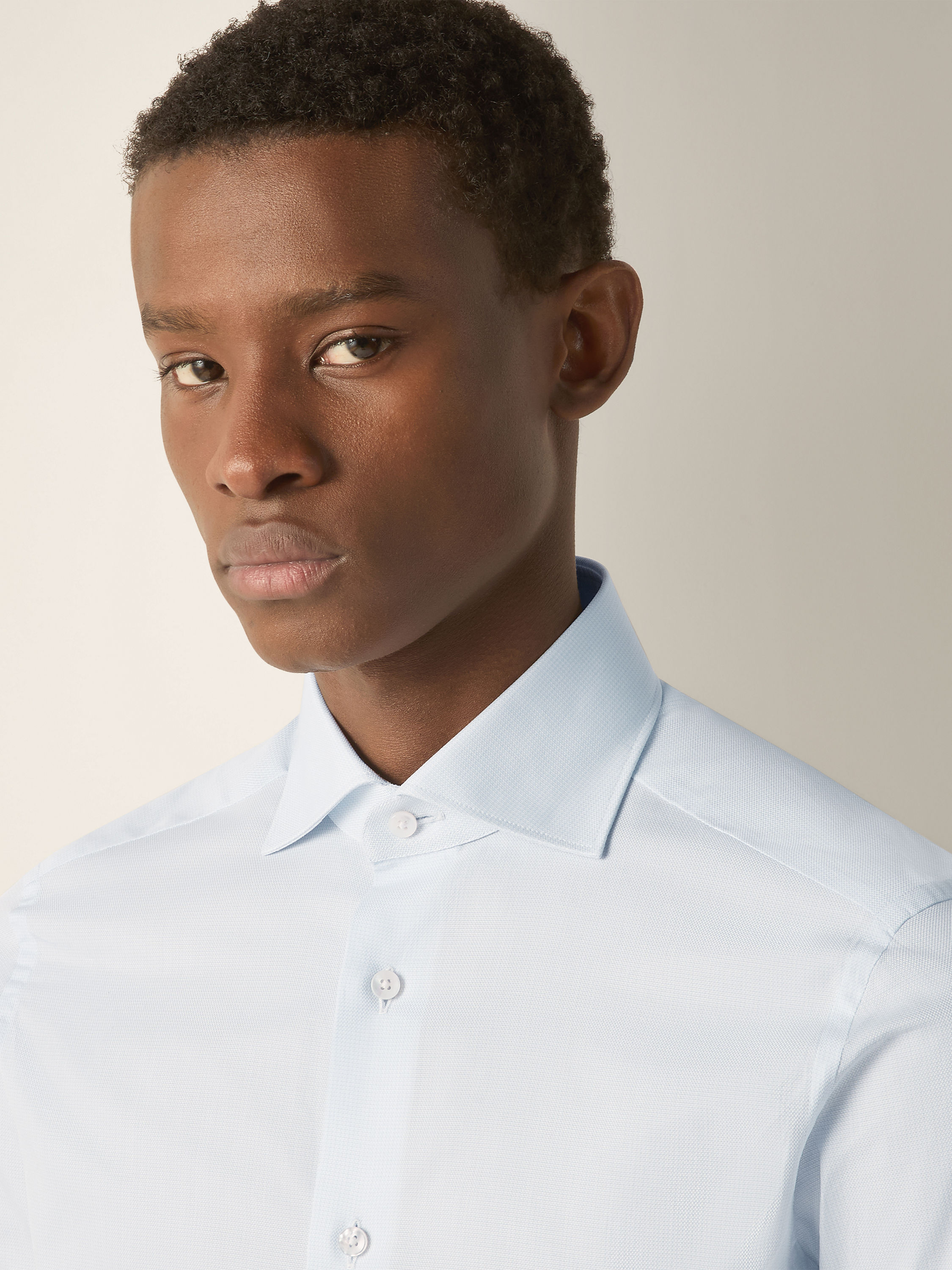 White and Light Blue Structured Striped Trecapi Cotton Shirt Product detail photo #1