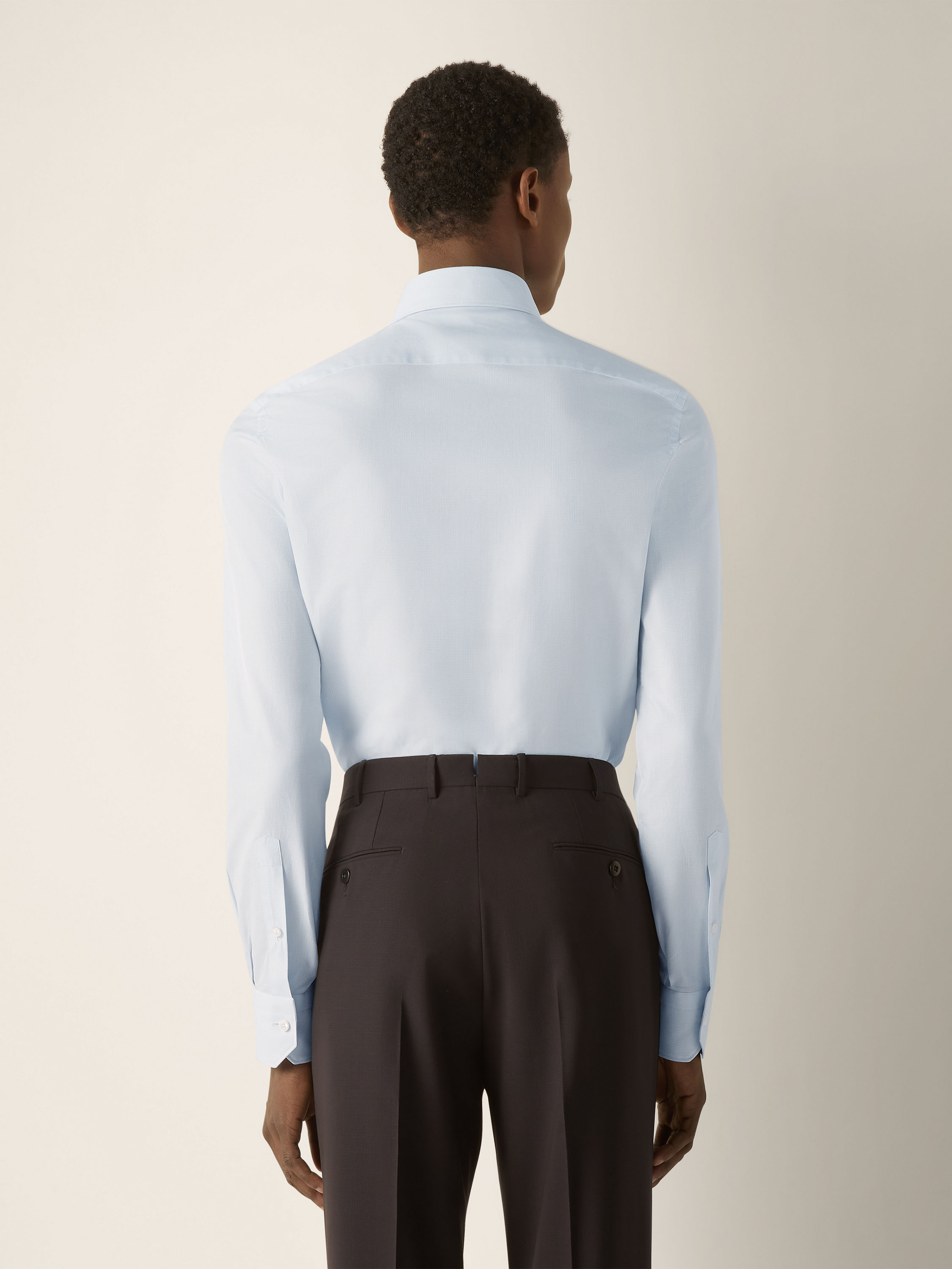 White and Light Blue Structured Striped Trecapi Cotton Shirt Product detail photo #3