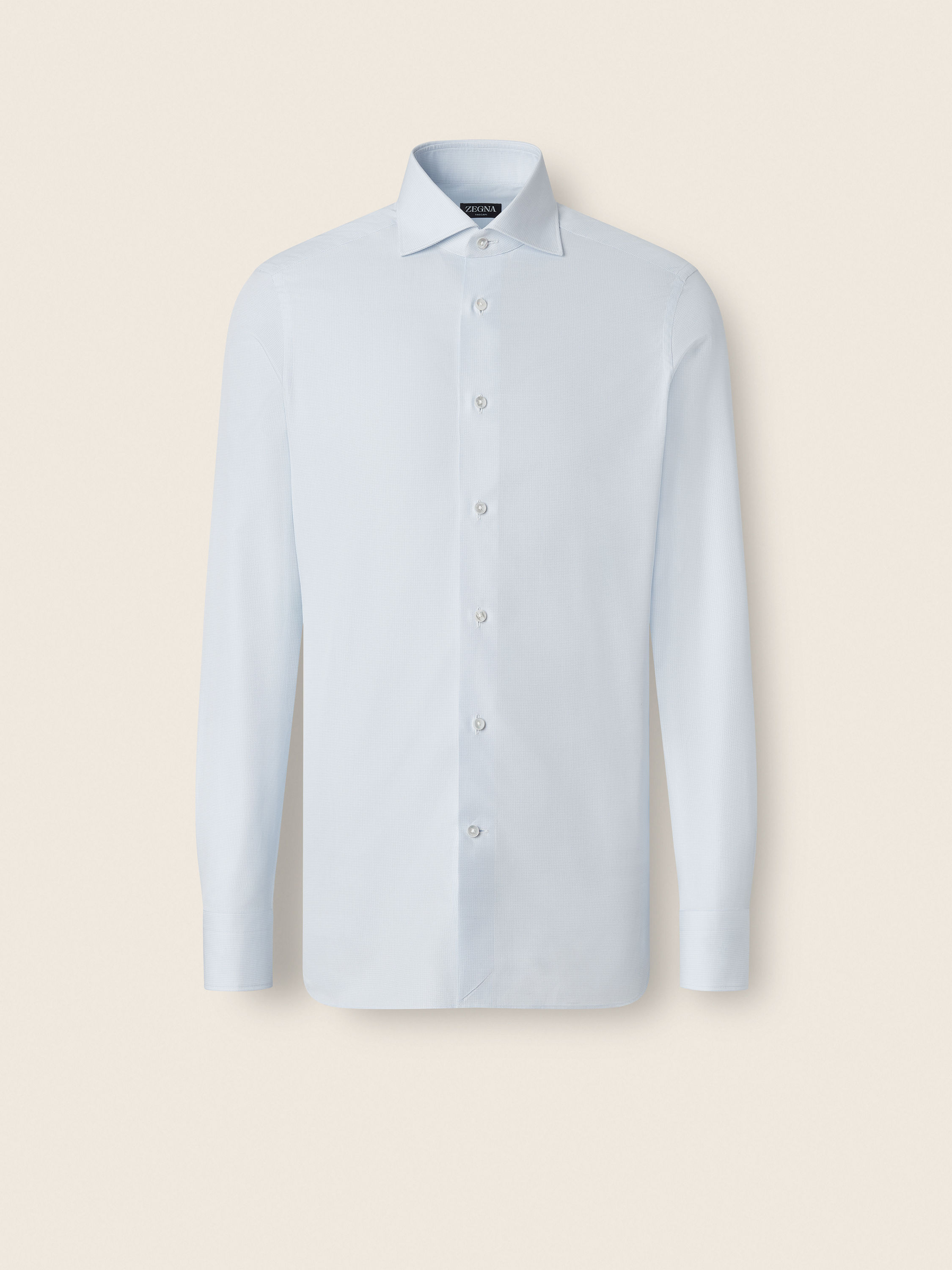 White and Light Blue Structured Striped Trecapi Cotton Shirt Main product photo