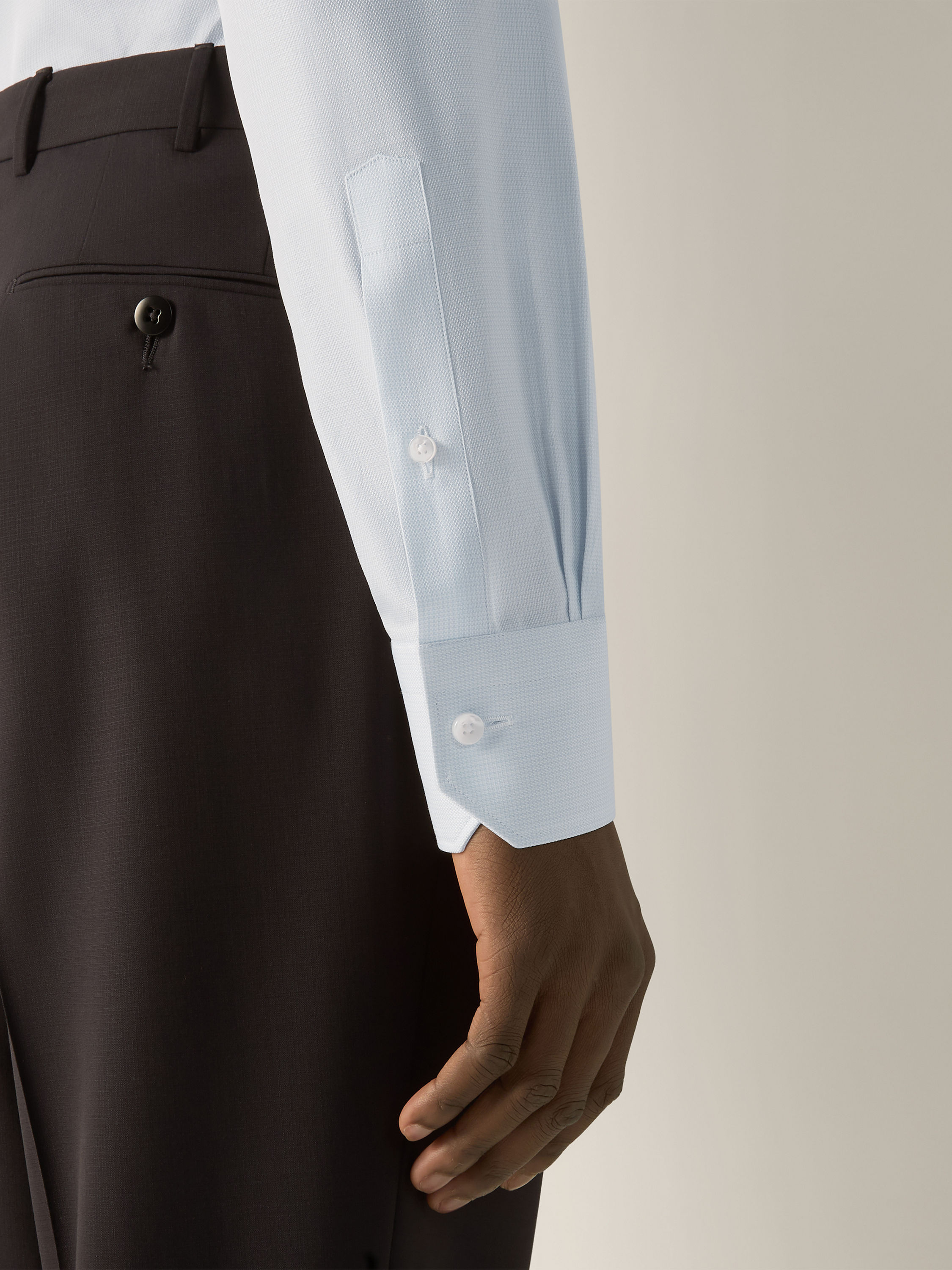 White and Light Blue Structured Striped Trecapi Cotton Shirt Product detail photo #4