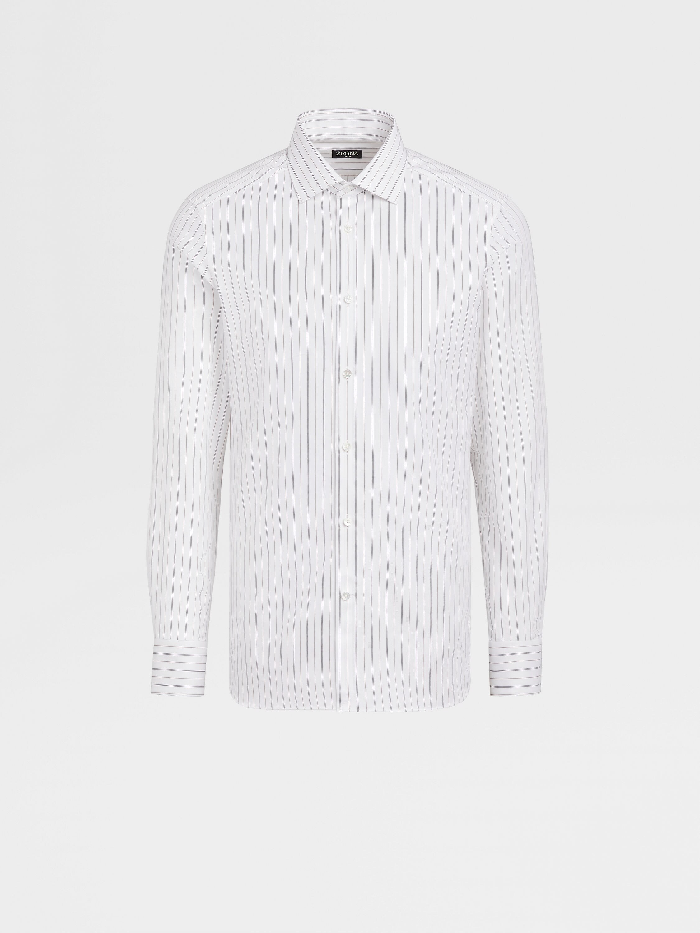白色和 Foliage 色粗条纹 Trecapi 棉质衬衫