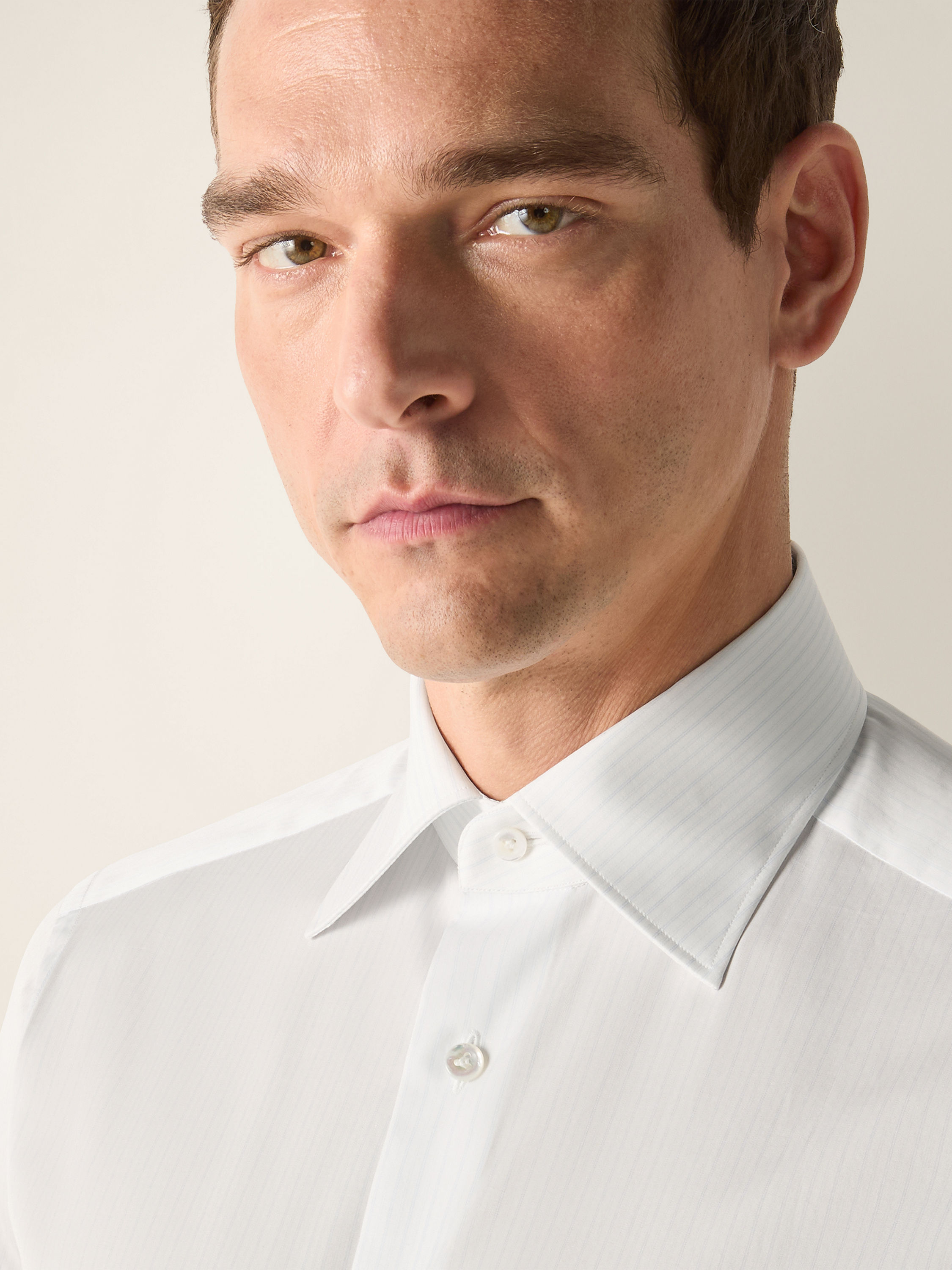 White and Light Blue Striped 300 Cotton Shirt Product detail photo #1