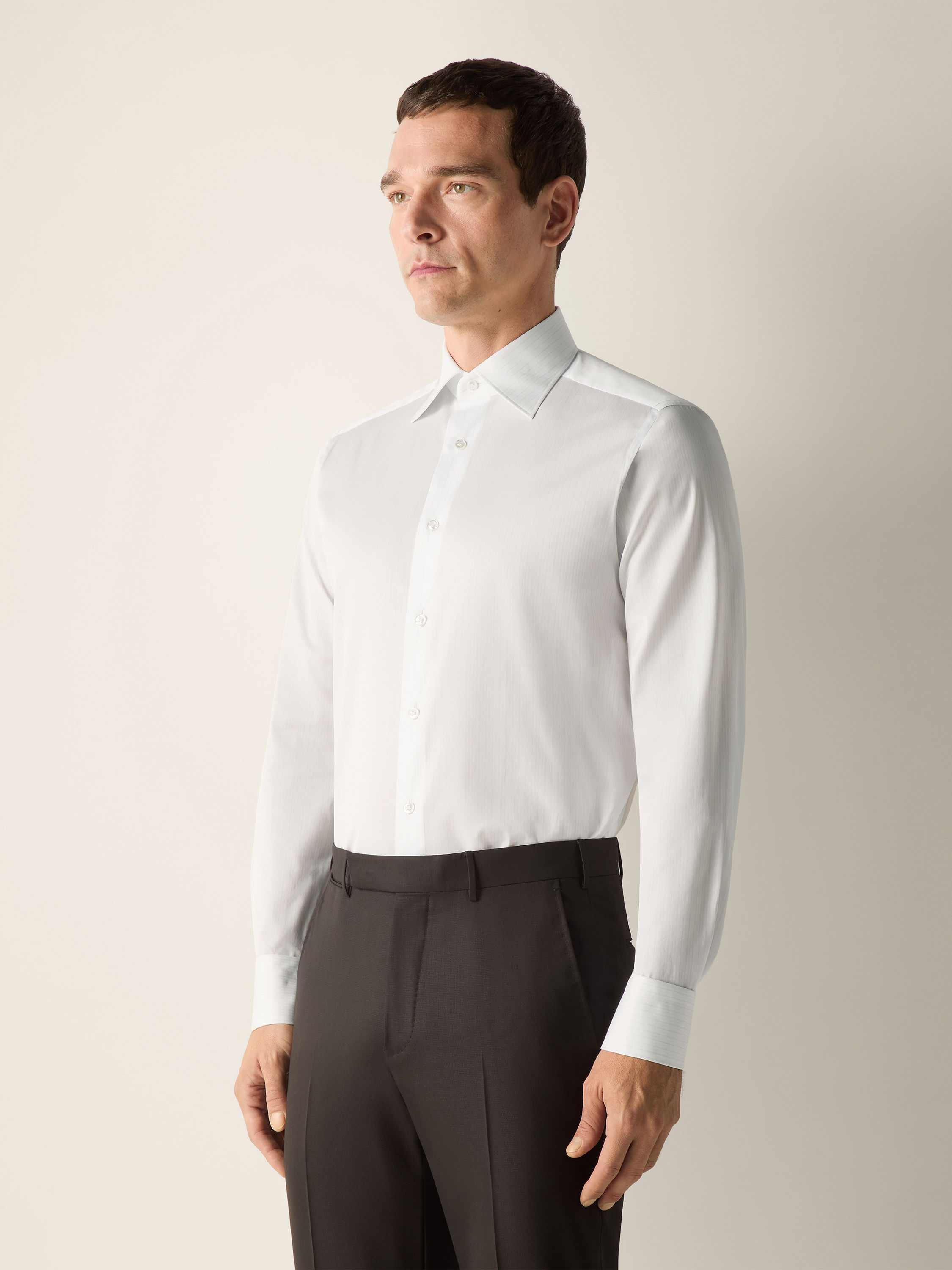 White and Light Blue Striped 300 Cotton Shirt Product detail photo #2