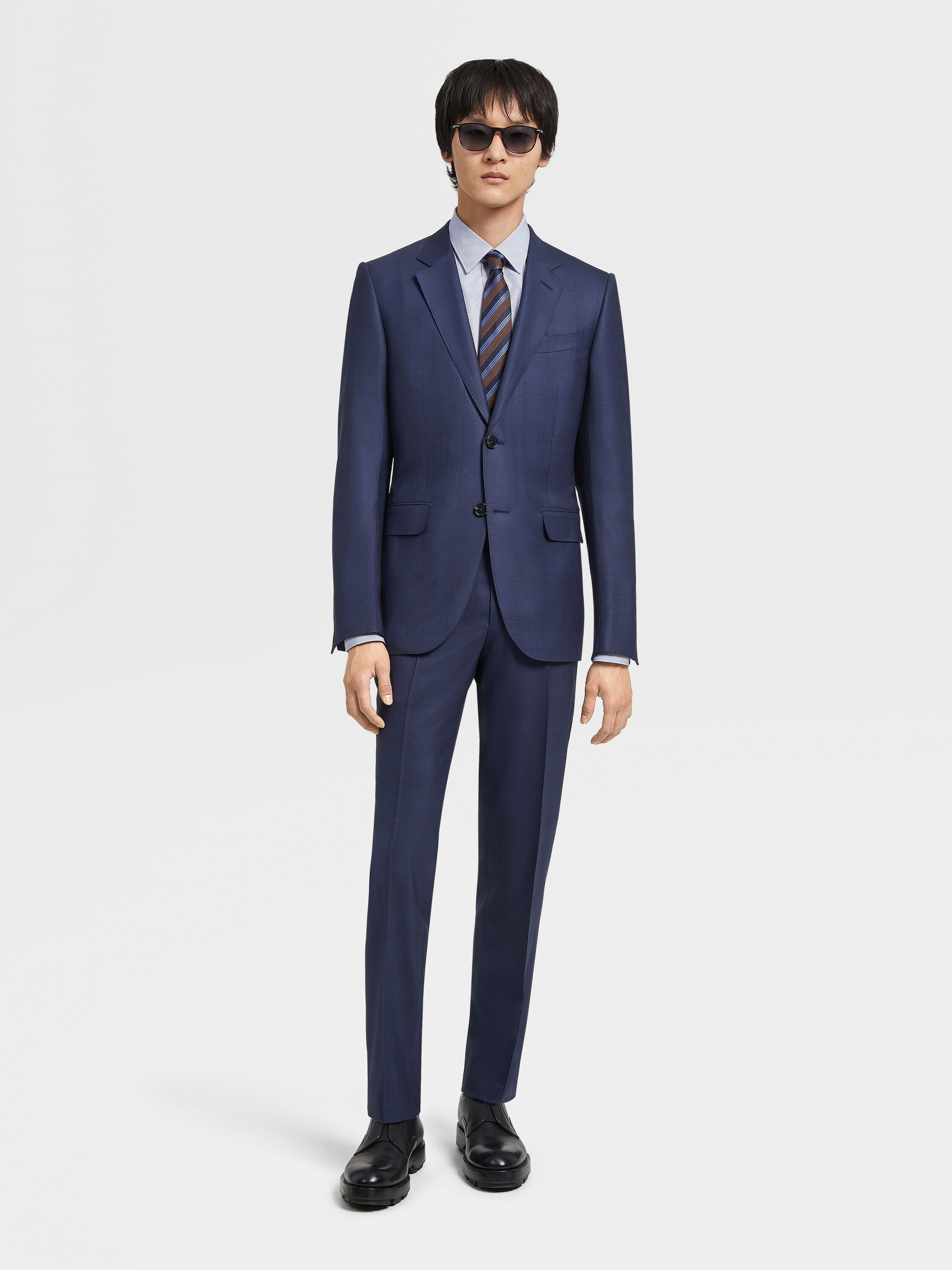 Dark Blue Prince of Wales Centoventimila Wool Suit