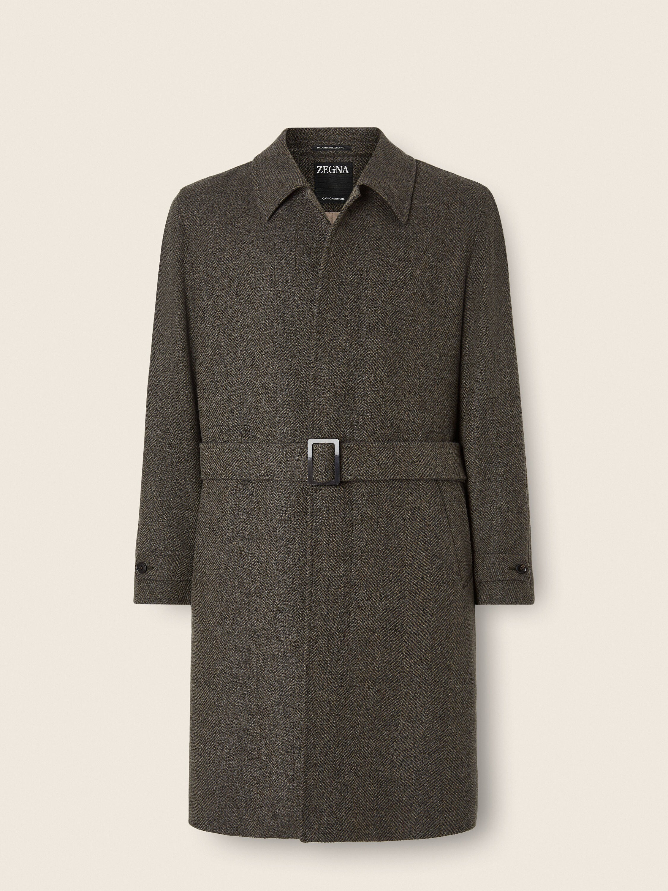 Dark Olive Green and Dark Grey Oasi Cashmere Trench Coat Main product photo
