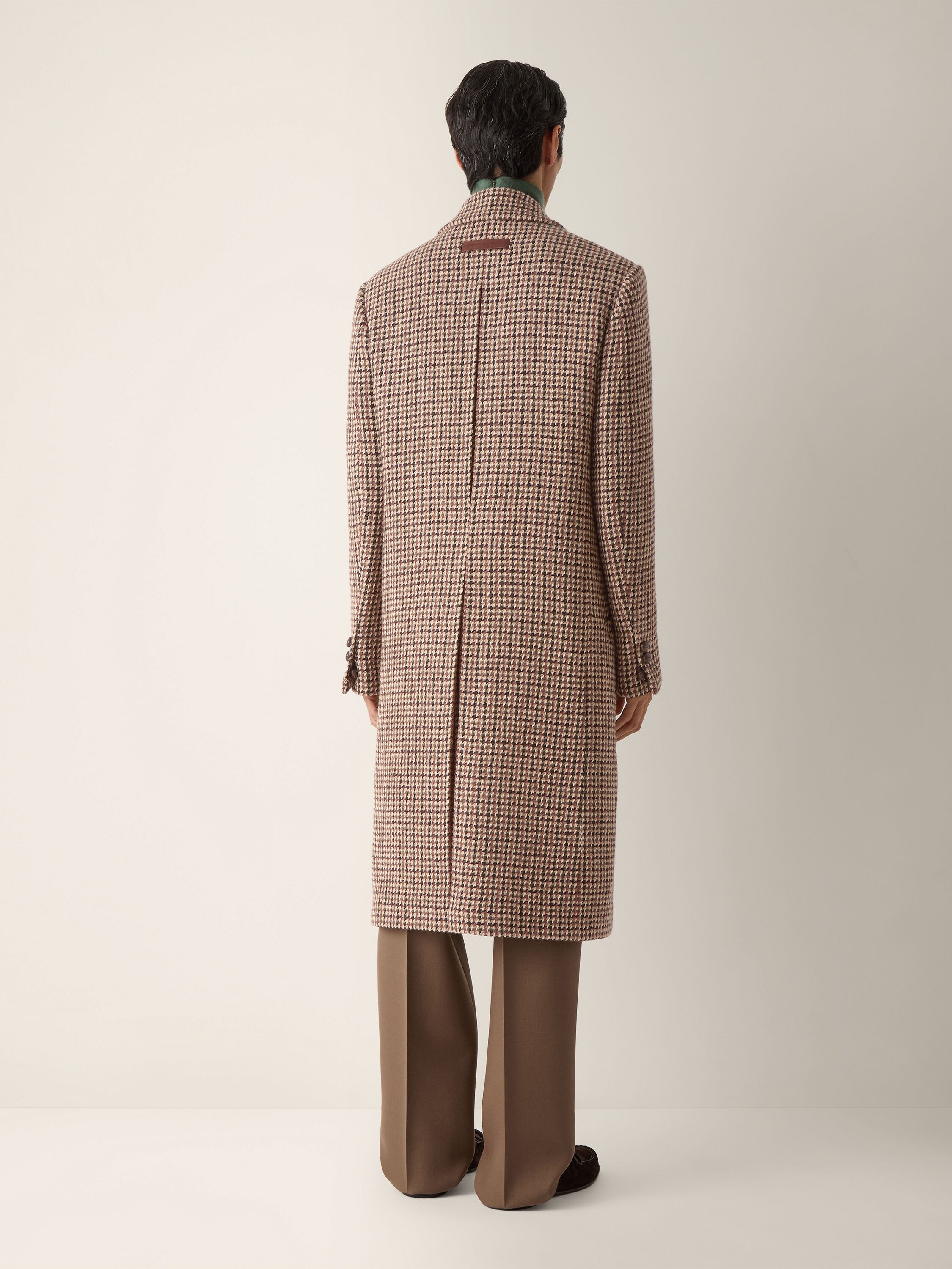 Beige Black and Reddish Brown Wool and Paper Yarn Overcoat Product detail photo #5