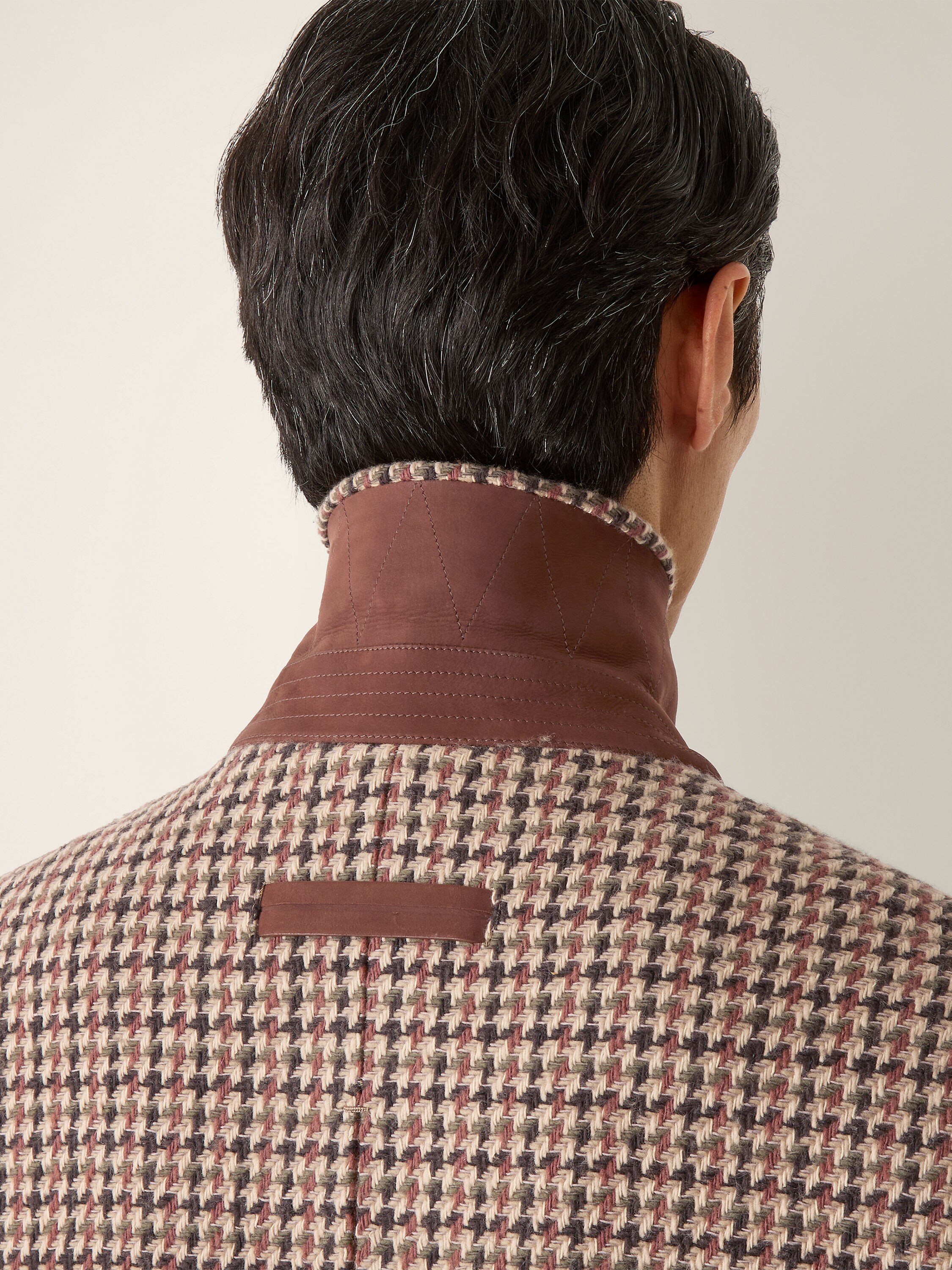 Beige Black and Reddish Brown Wool and Paper Yarn Overcoat Product detail photo #2