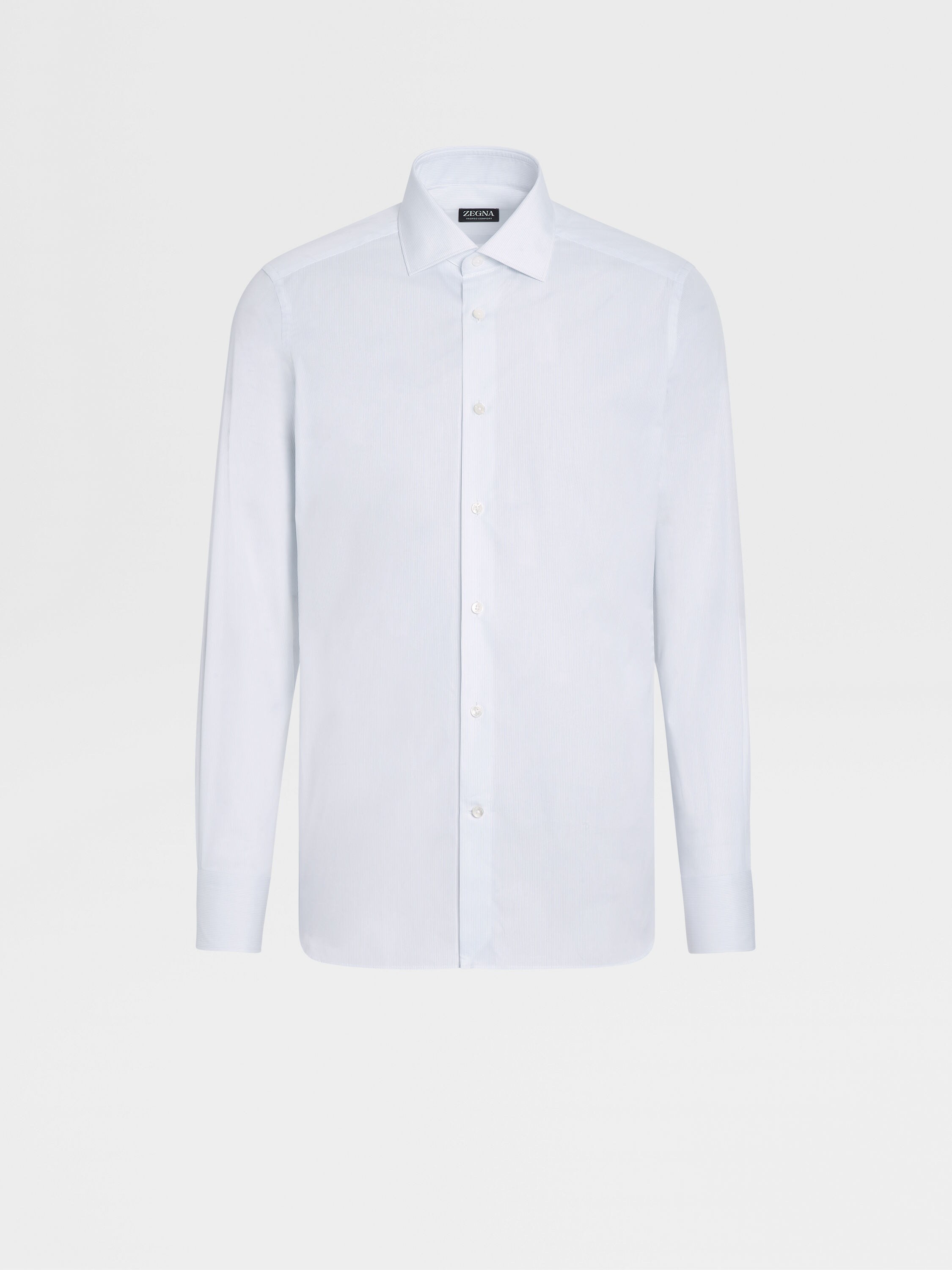 浅蓝色配白色细条纹 Trofeo™ 舒适棉质衬衫