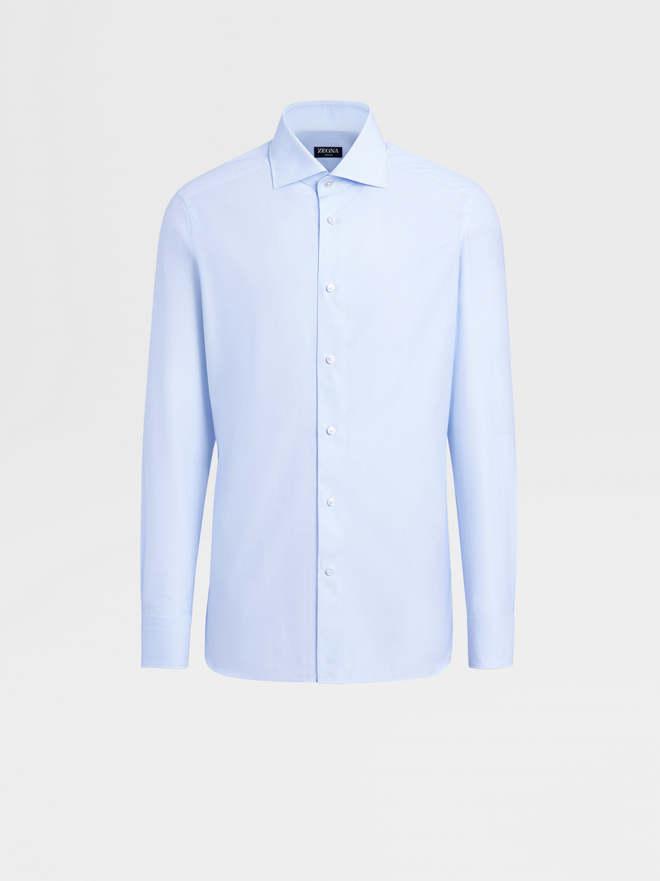 浅蓝色配白色细格纹图案 Trofeo™ 棉质衬衫