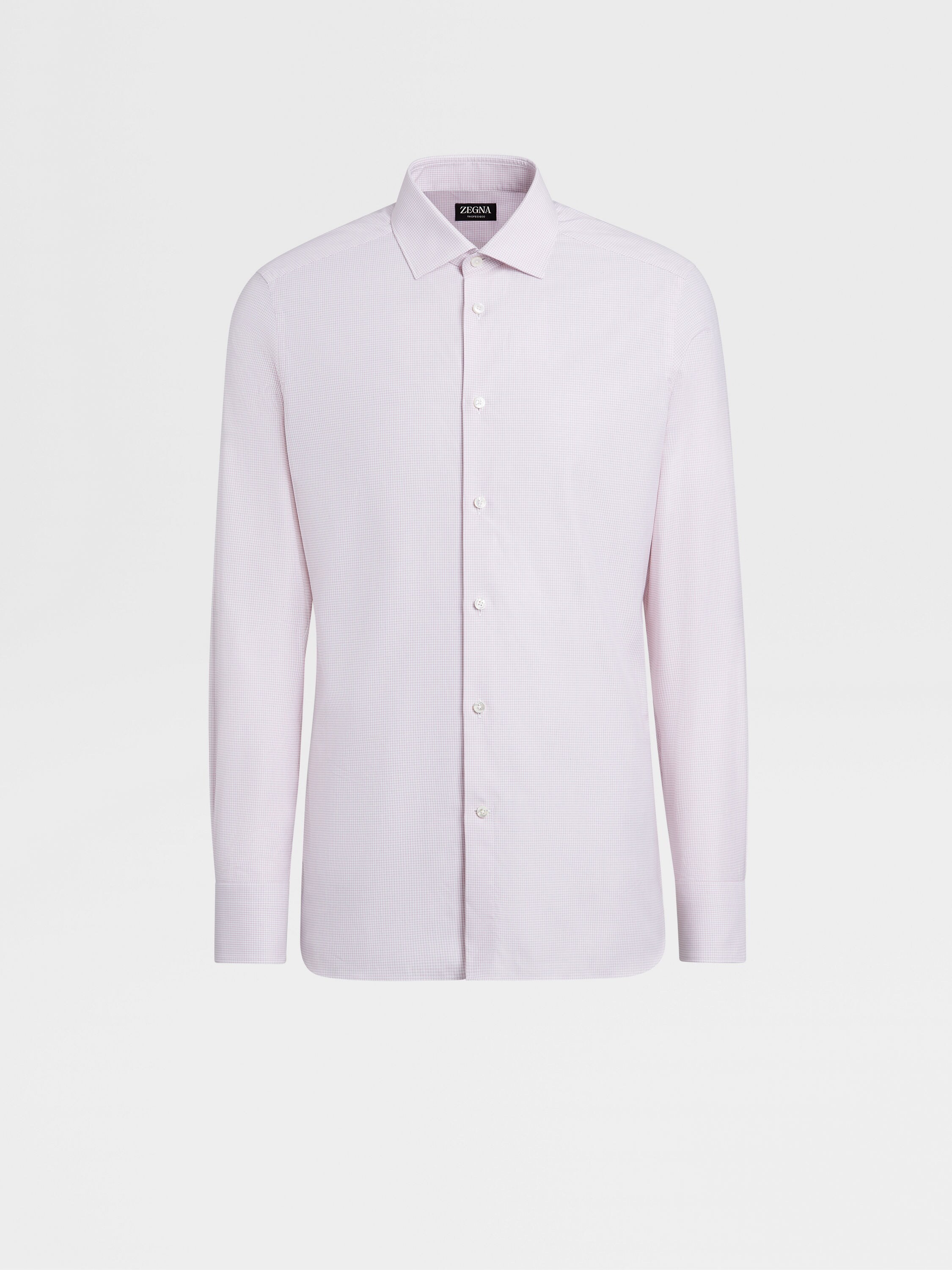 灰粉色配白色细格纹 Trofeo™ 600 棉及桑蚕丝衬衫