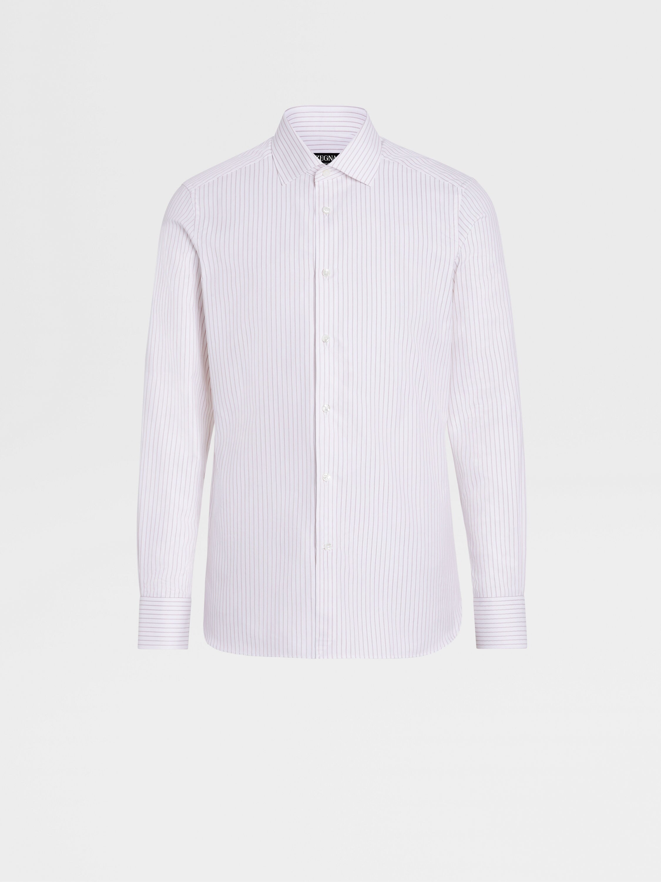 白色和 Foliage 色细条纹 Trecapi 棉质衬衫