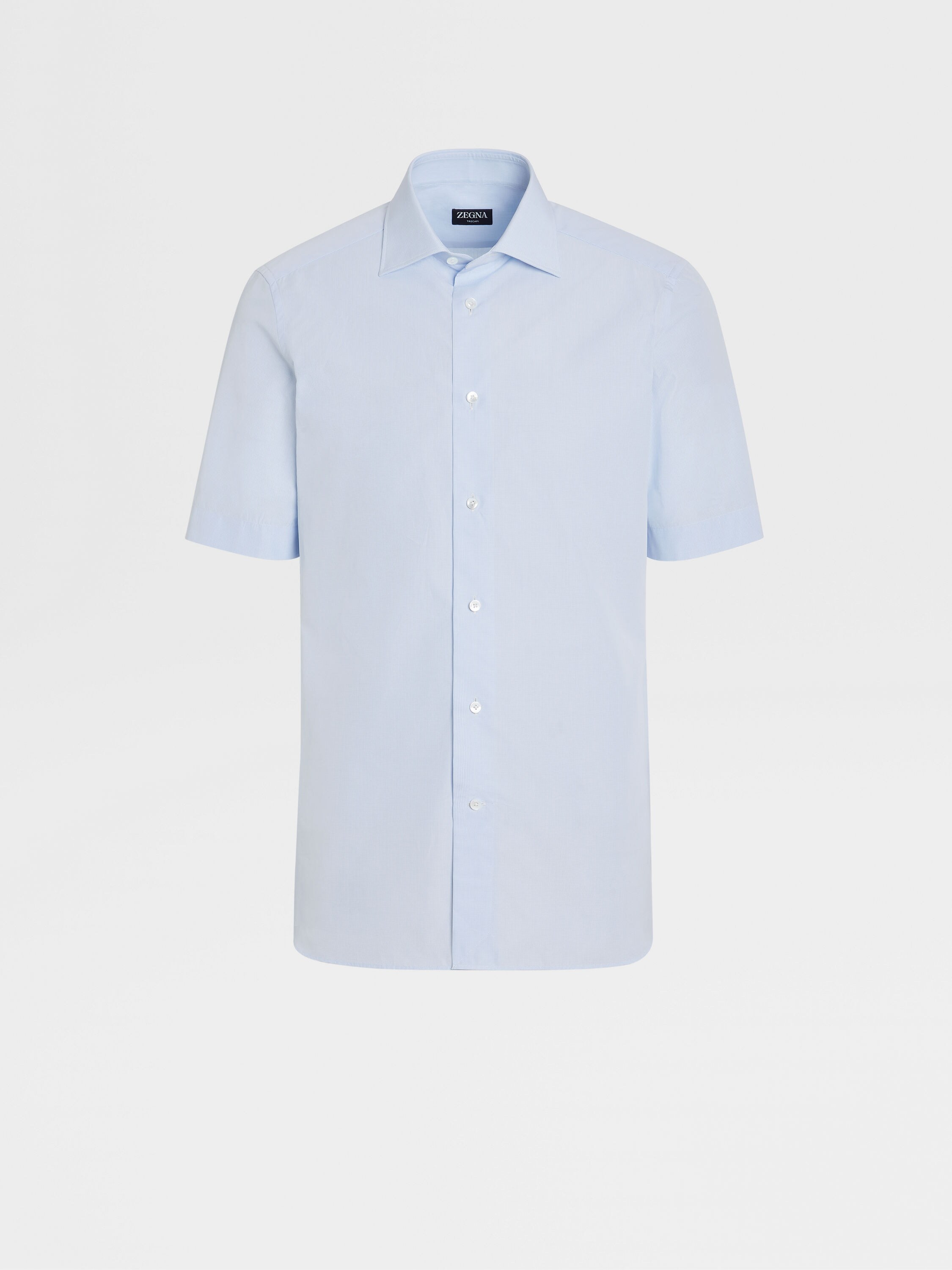 Light Blue Micro-checked Trecapi Cotton Shirt