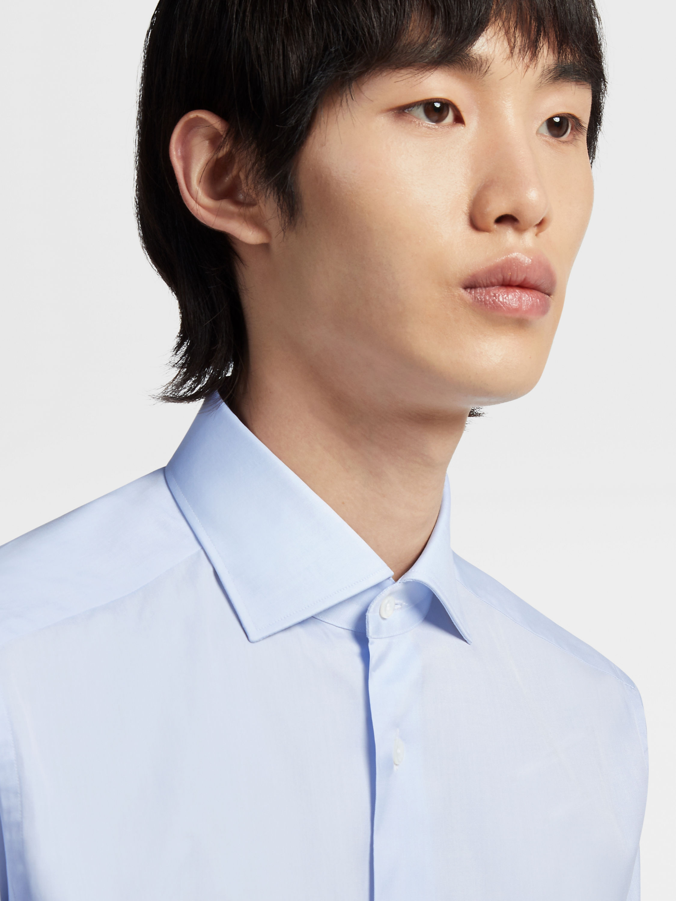Light Blue 300 Cotton Long-sleeve Tailoring Shirt Product detail photo #2