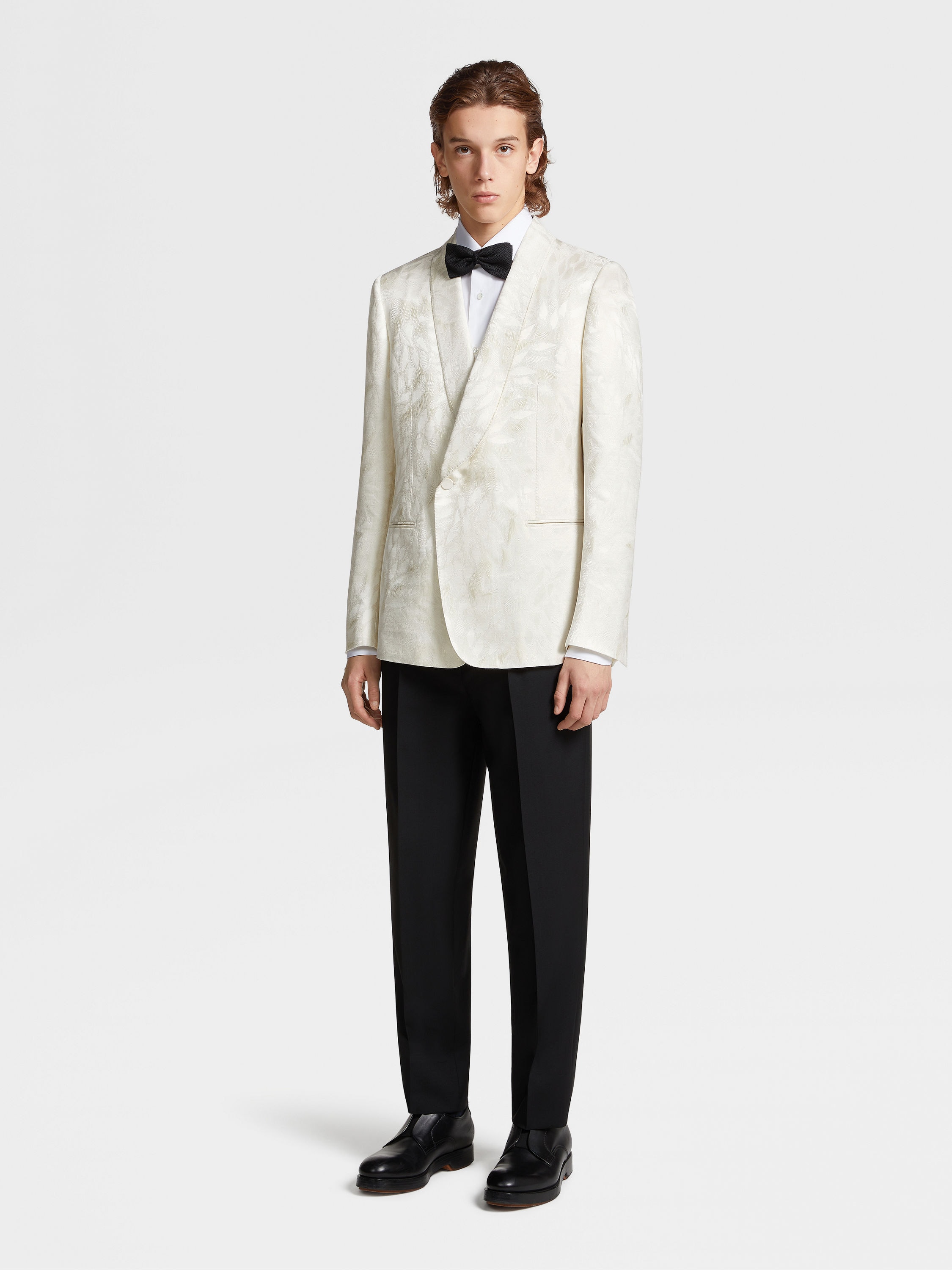 白色提花桑蚕丝及羊毛晚装夹克 產品細節圖 #1