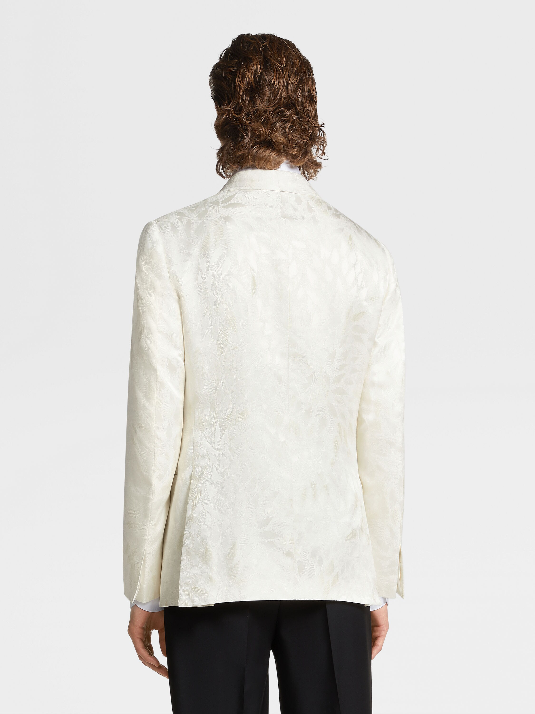 白色提花桑蚕丝及羊毛晚装夹克 產品細節圖 #4