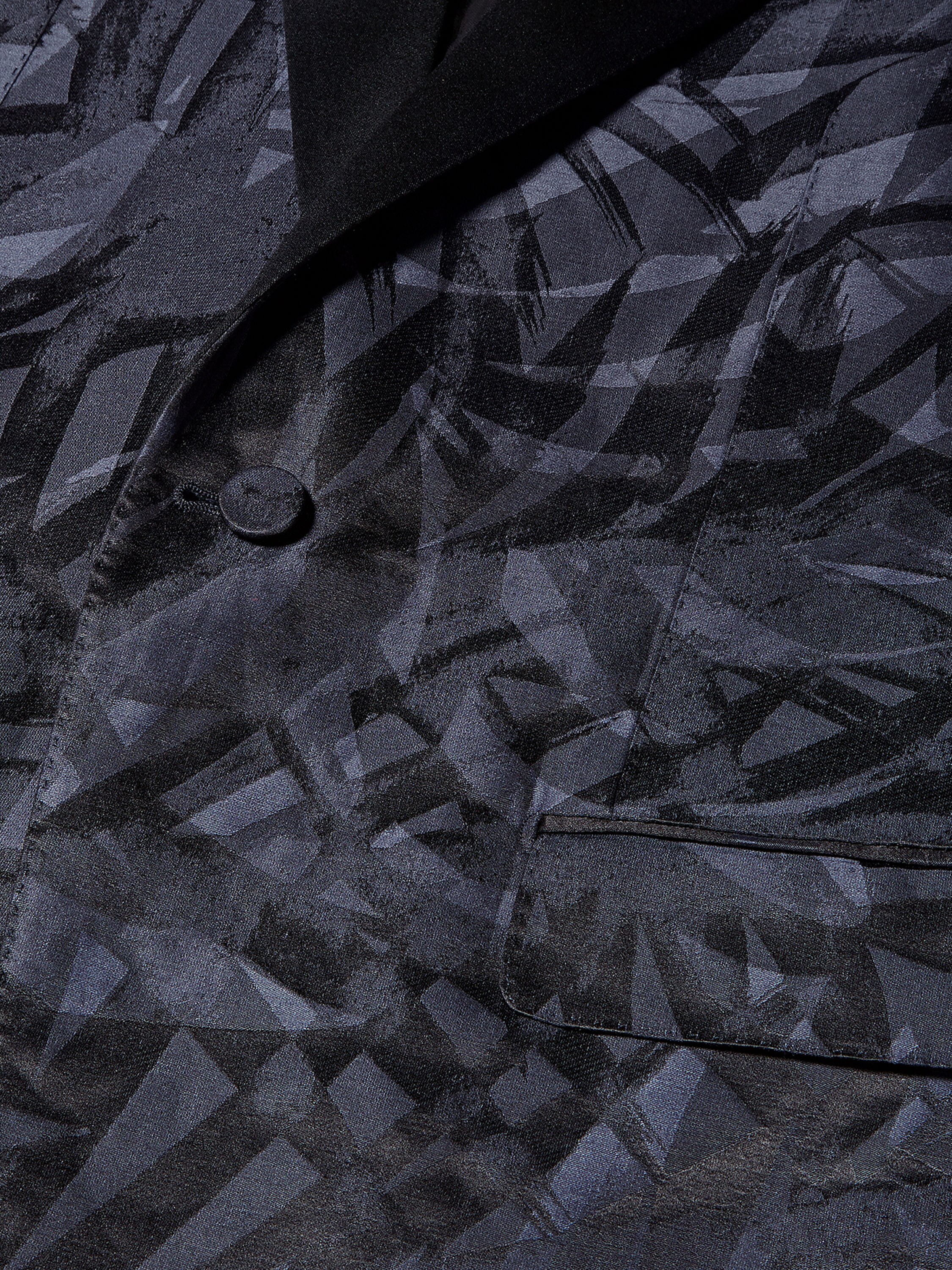 Blue and Black Jacquard Linen and Silk Evening Jacket Product detail photo #2