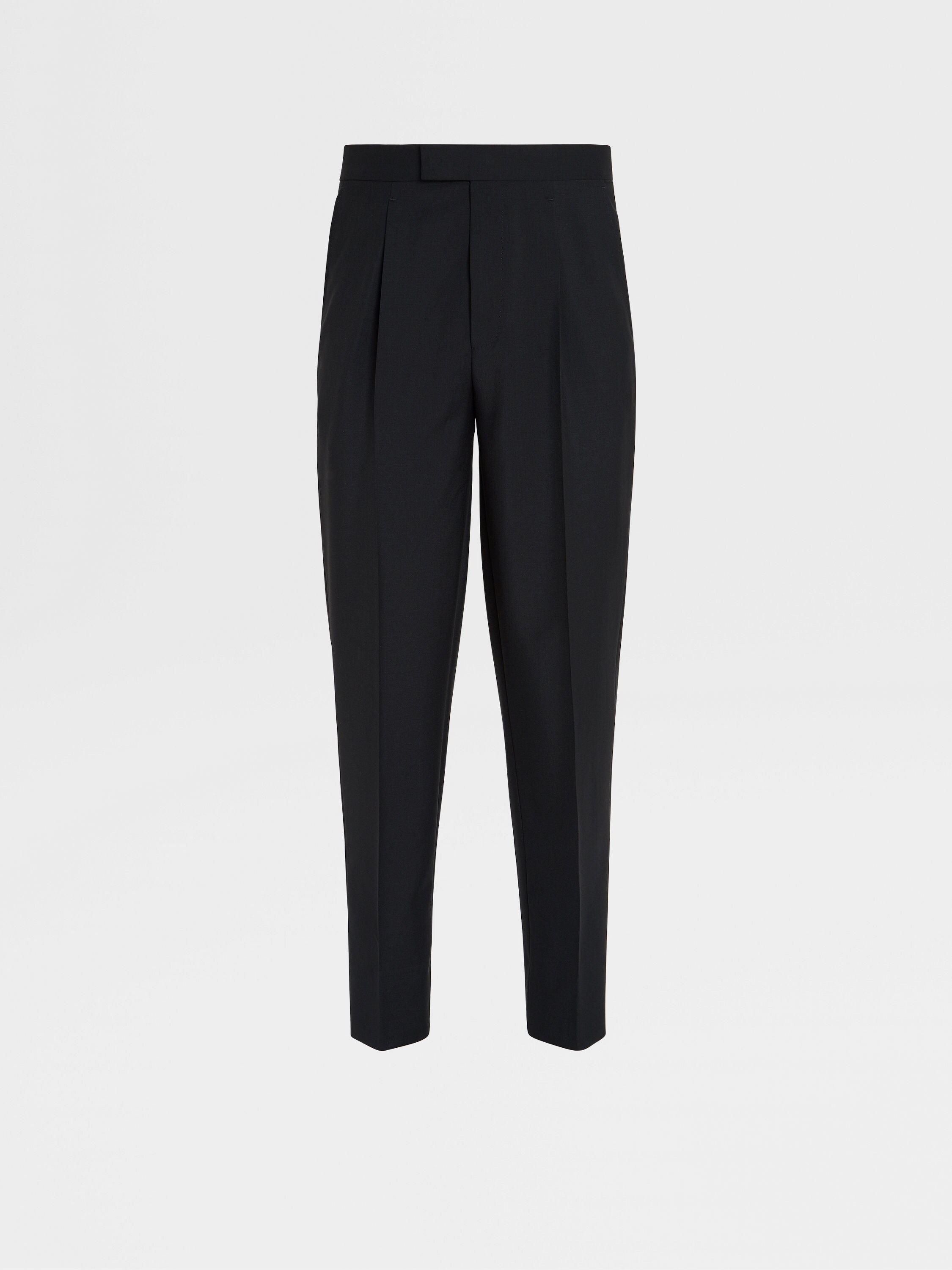 Black Wool and Mohair Pleated Evening Pants