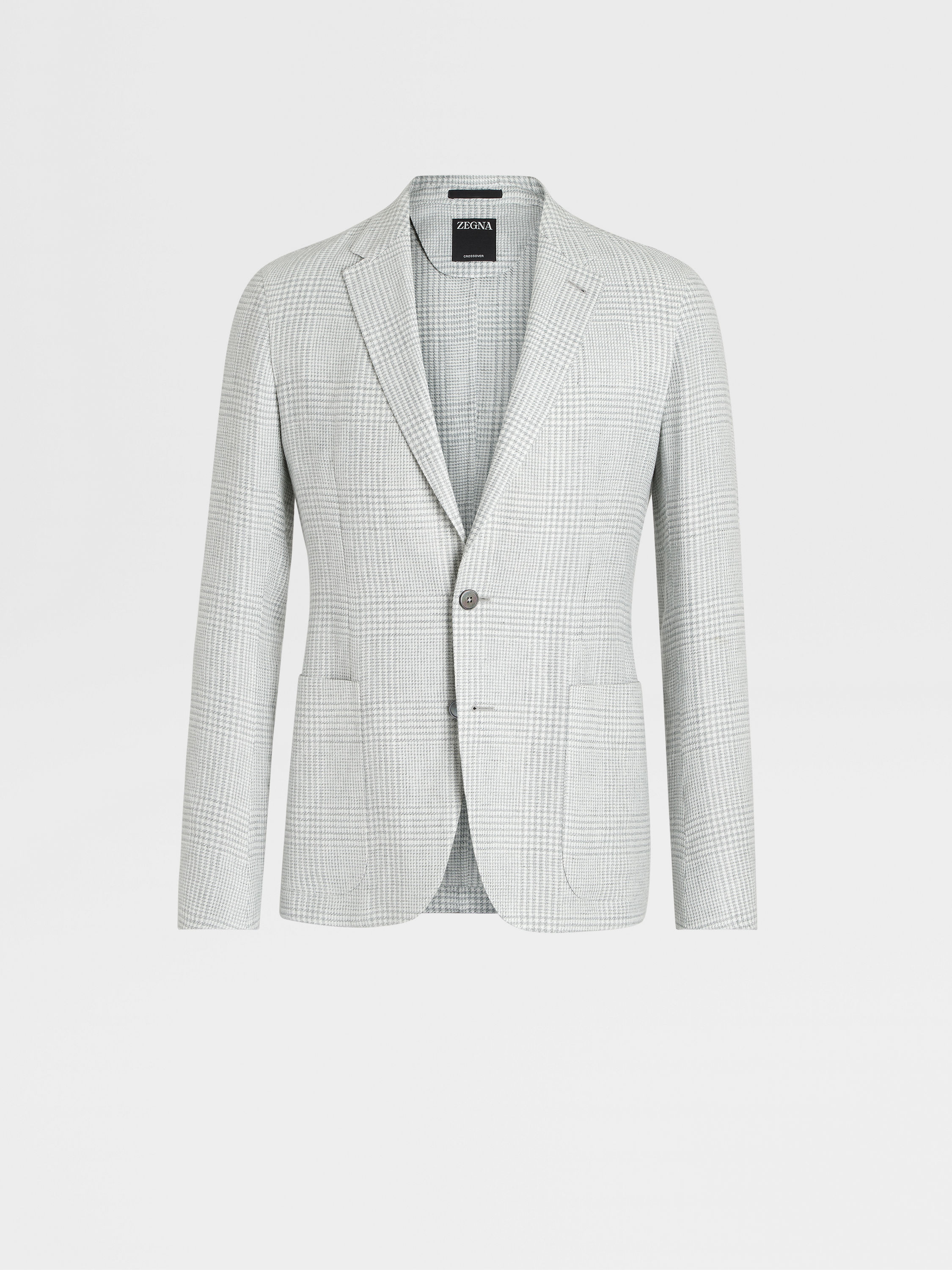 白色配浅灰色 Crossover 亚麻、羊毛及桑蚕丝衬衫夹克