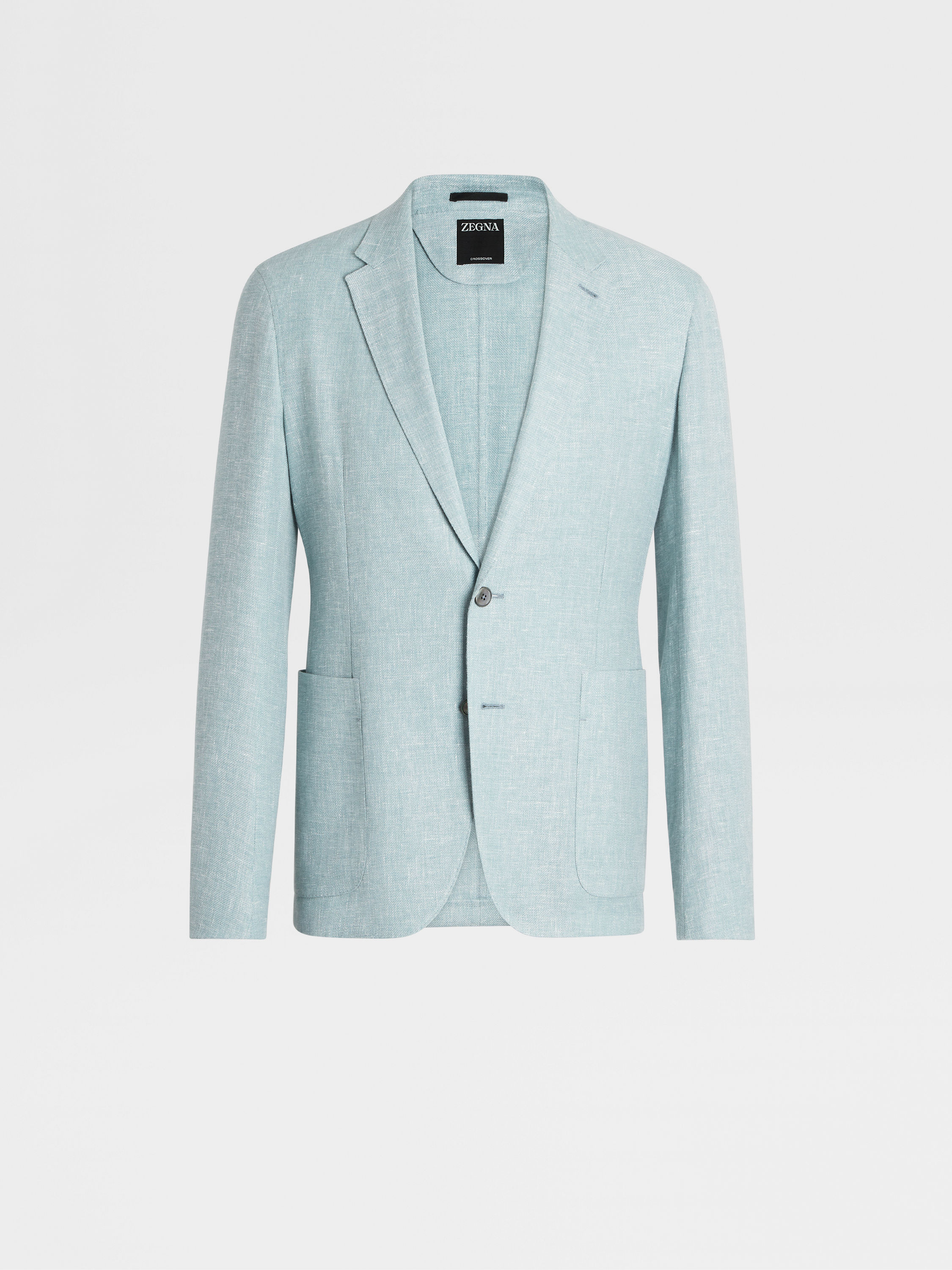Aqua Green Microstructured Crossover Linen and Wool Blend Shirt Jacket