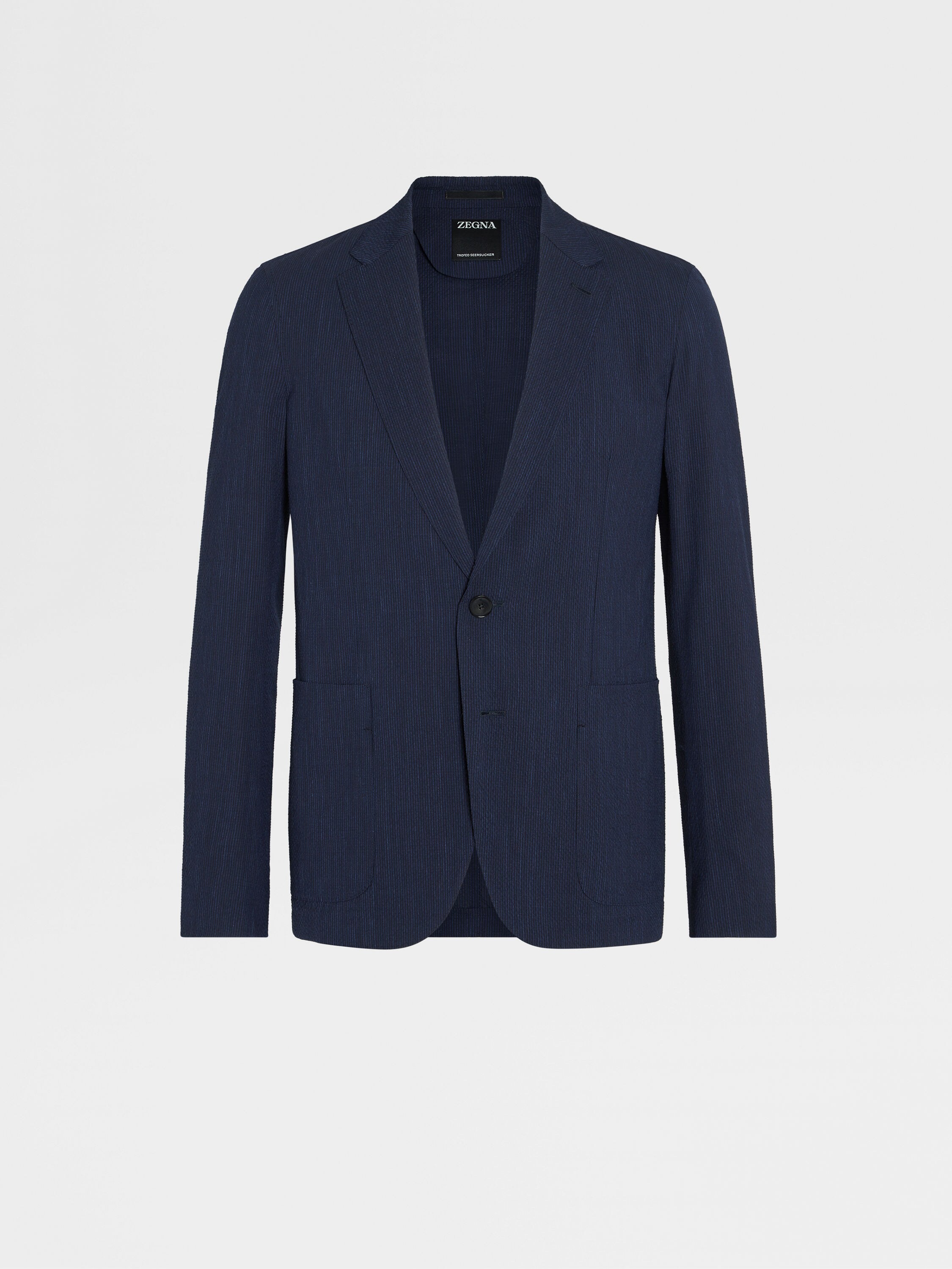 蓝色 Trofeo™ Seersucker 羊毛及桑蚕丝混纺衬衫夹克