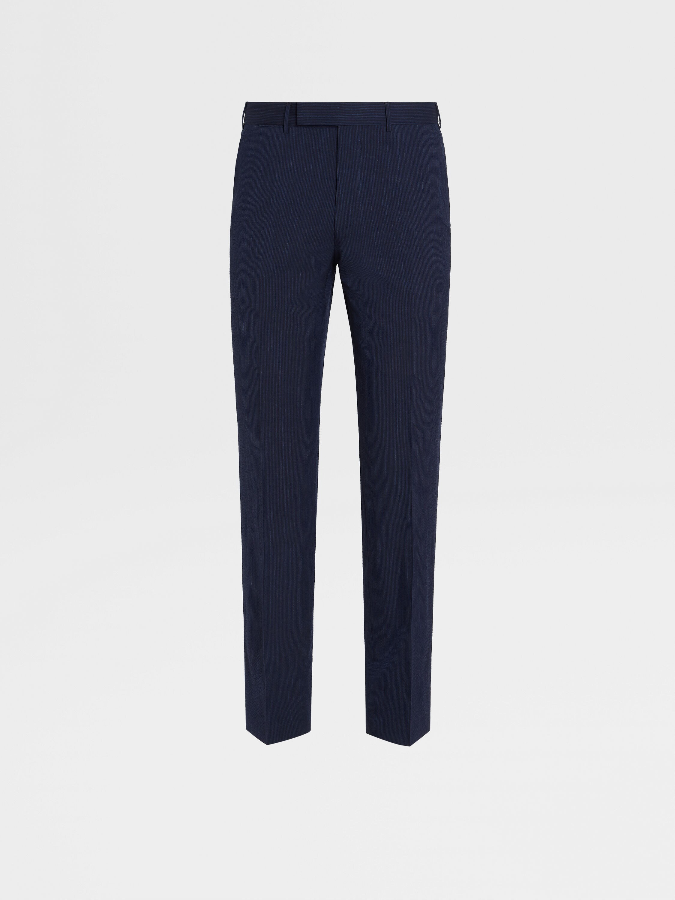Blue and Navy Trofeo™ Seersucker Wool and Silk Blend Pants