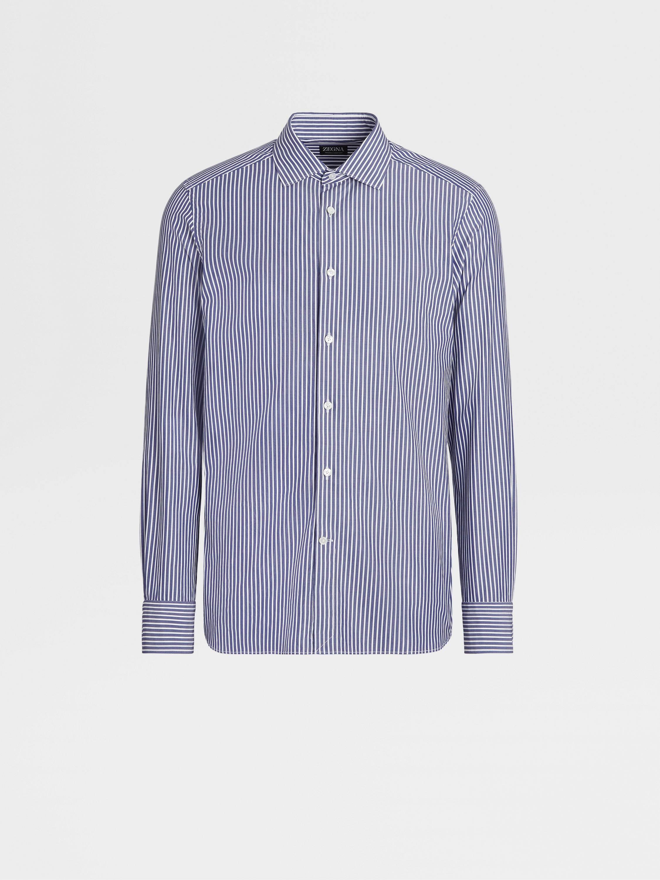 Blue and White Trofeo™ Comfort Cotton Macro-striped Shirt