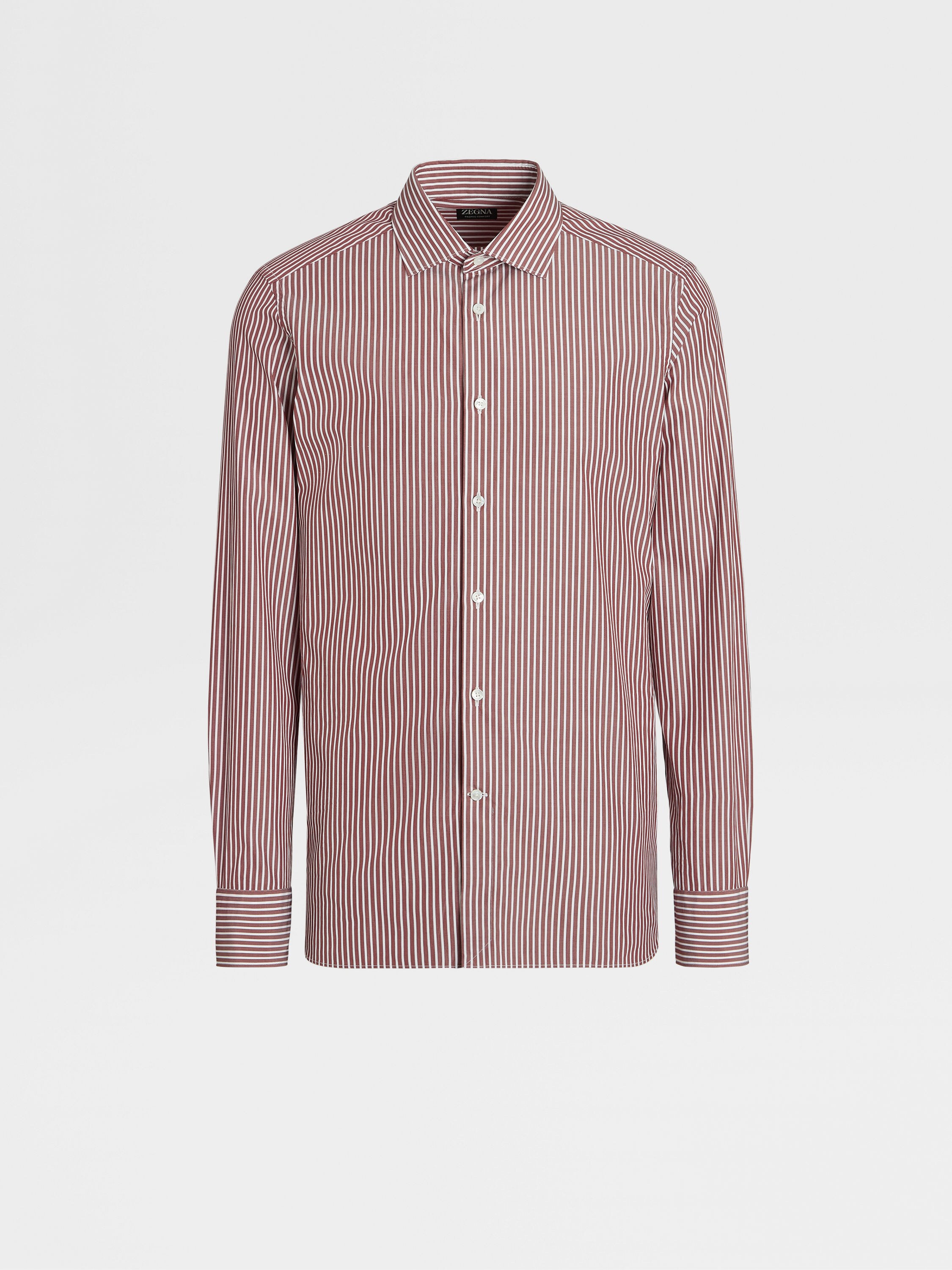 Dark Red and White Macro-striped Trofeo™ Comfort Cotton Shirt
