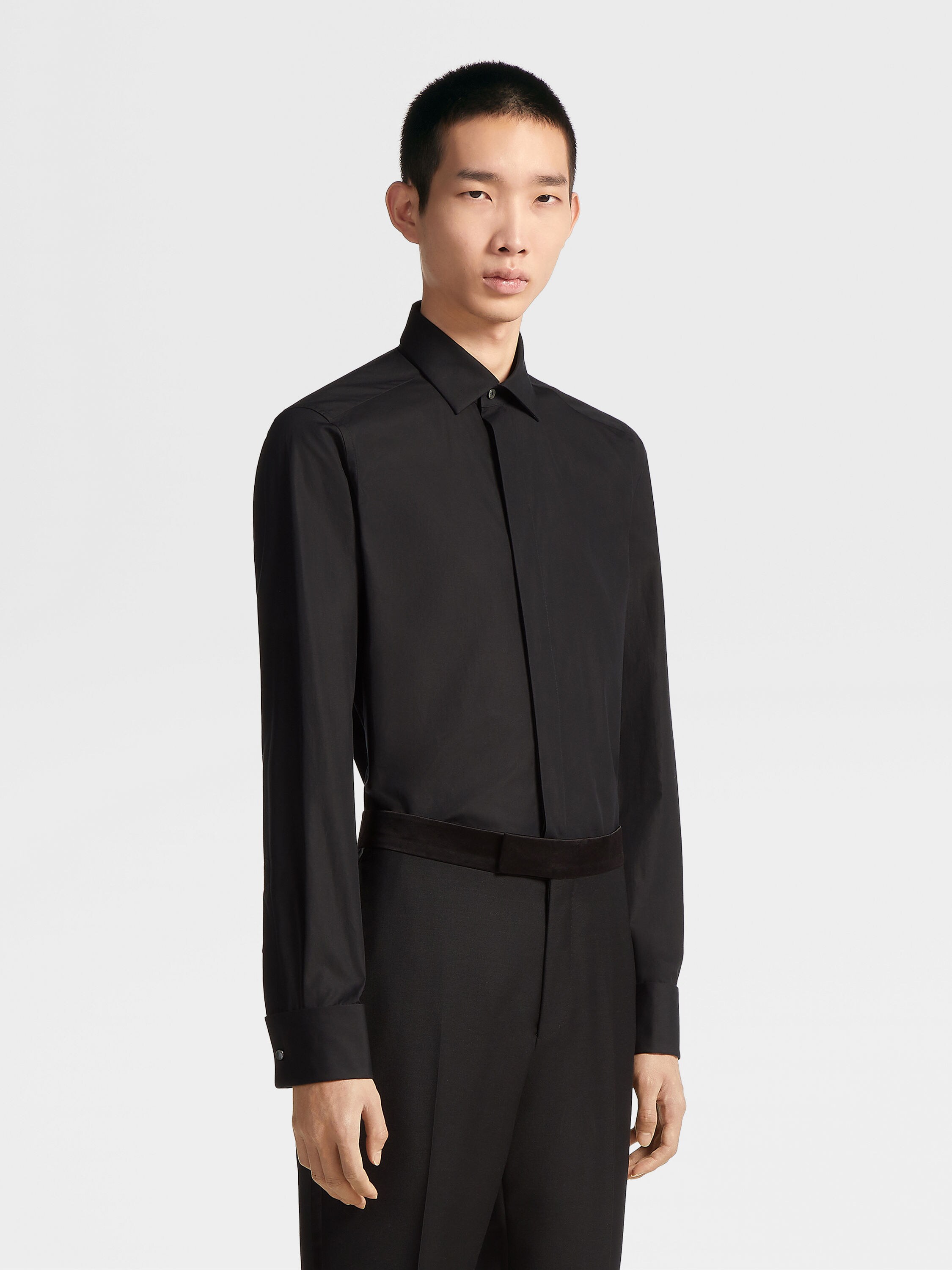 黑色 Trofeo™ 桑蚕丝晚装衬衫 產品細節圖 #1