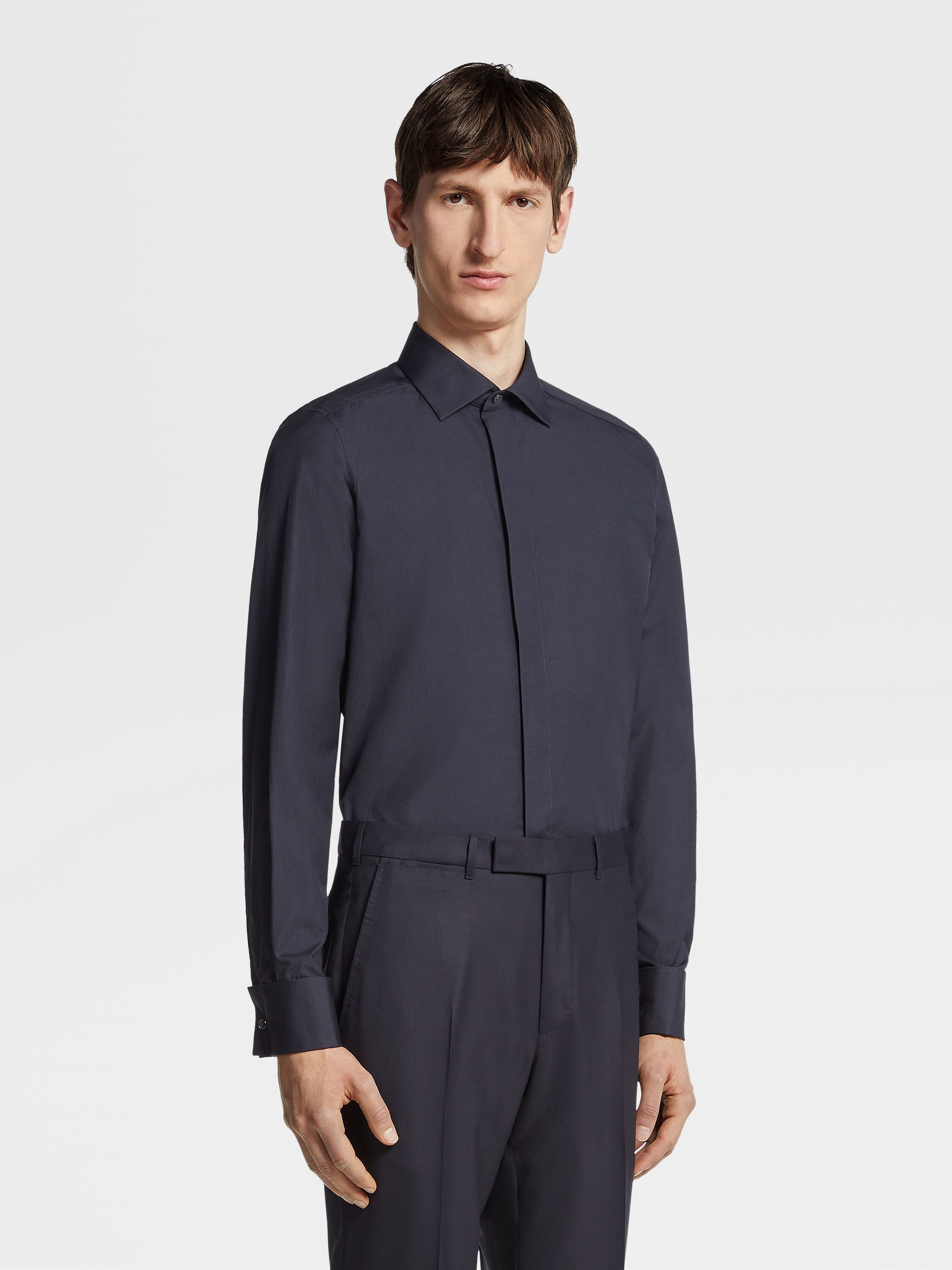 Navy Blue Trofeo™ Silk Evening Shirt Product detail photo #1