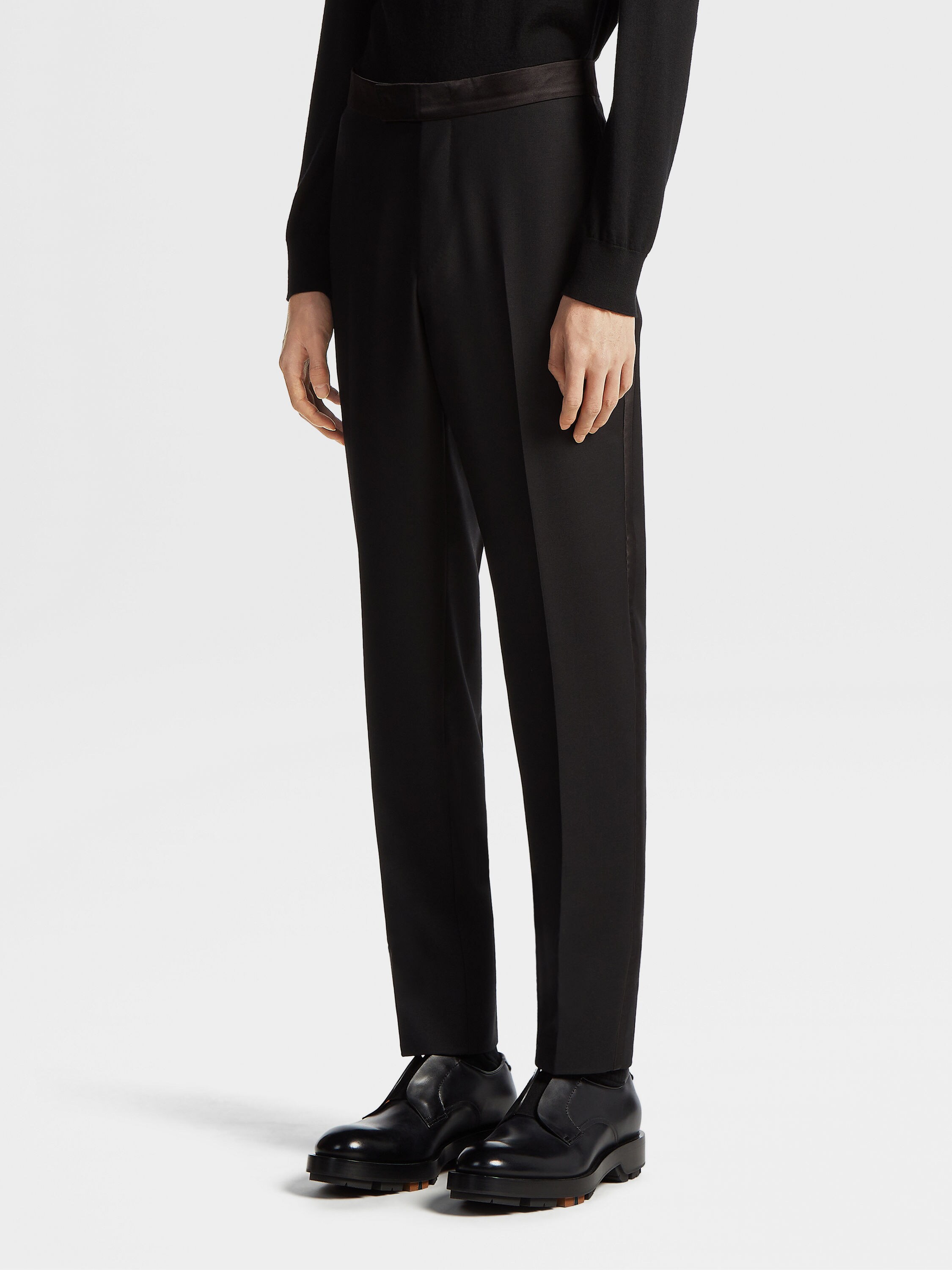 黑色羊毛及马海毛混纺晚装长裤 產品細節圖 #1