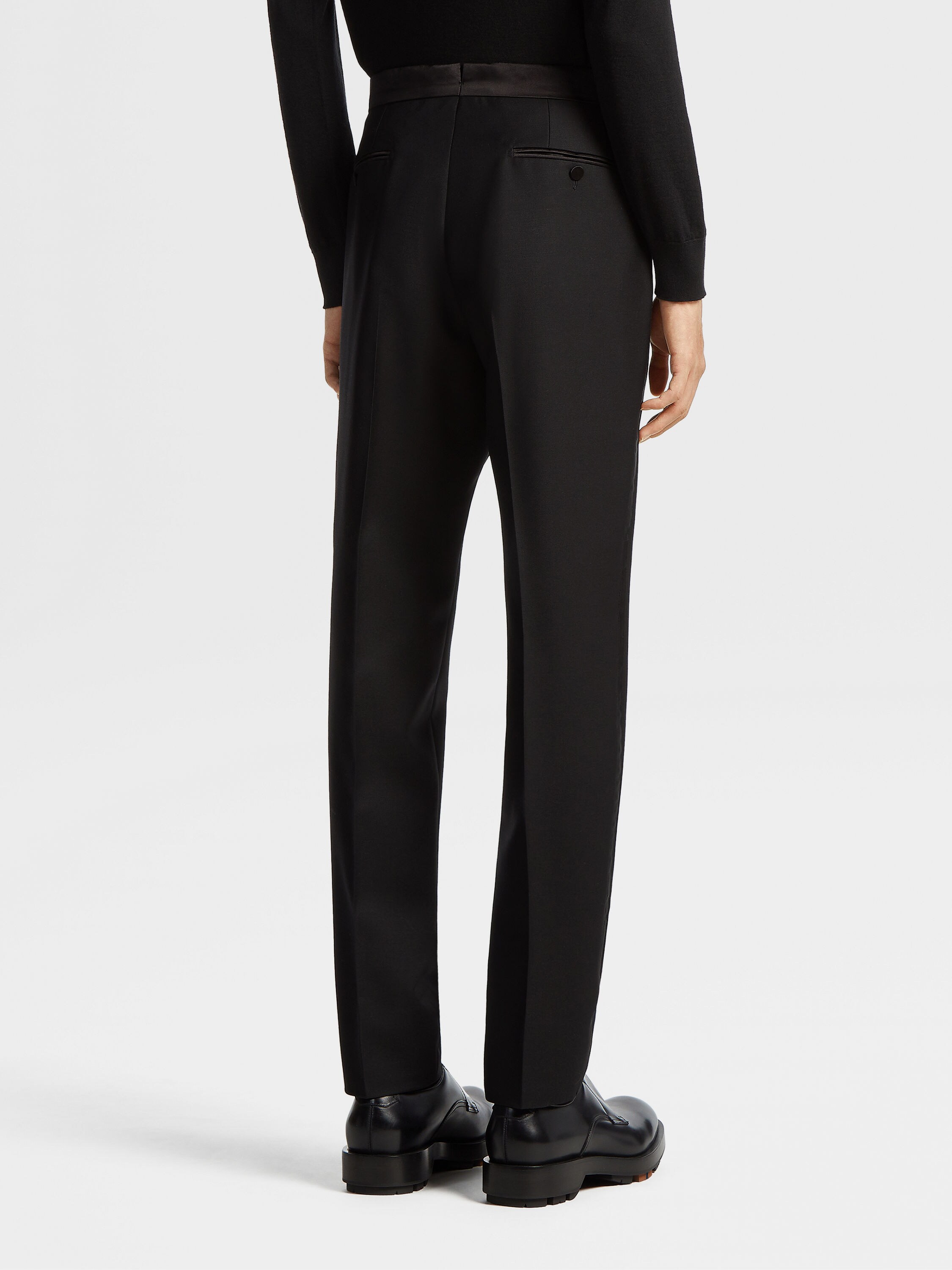 黑色羊毛及马海毛混纺晚装长裤 產品細節圖 #2