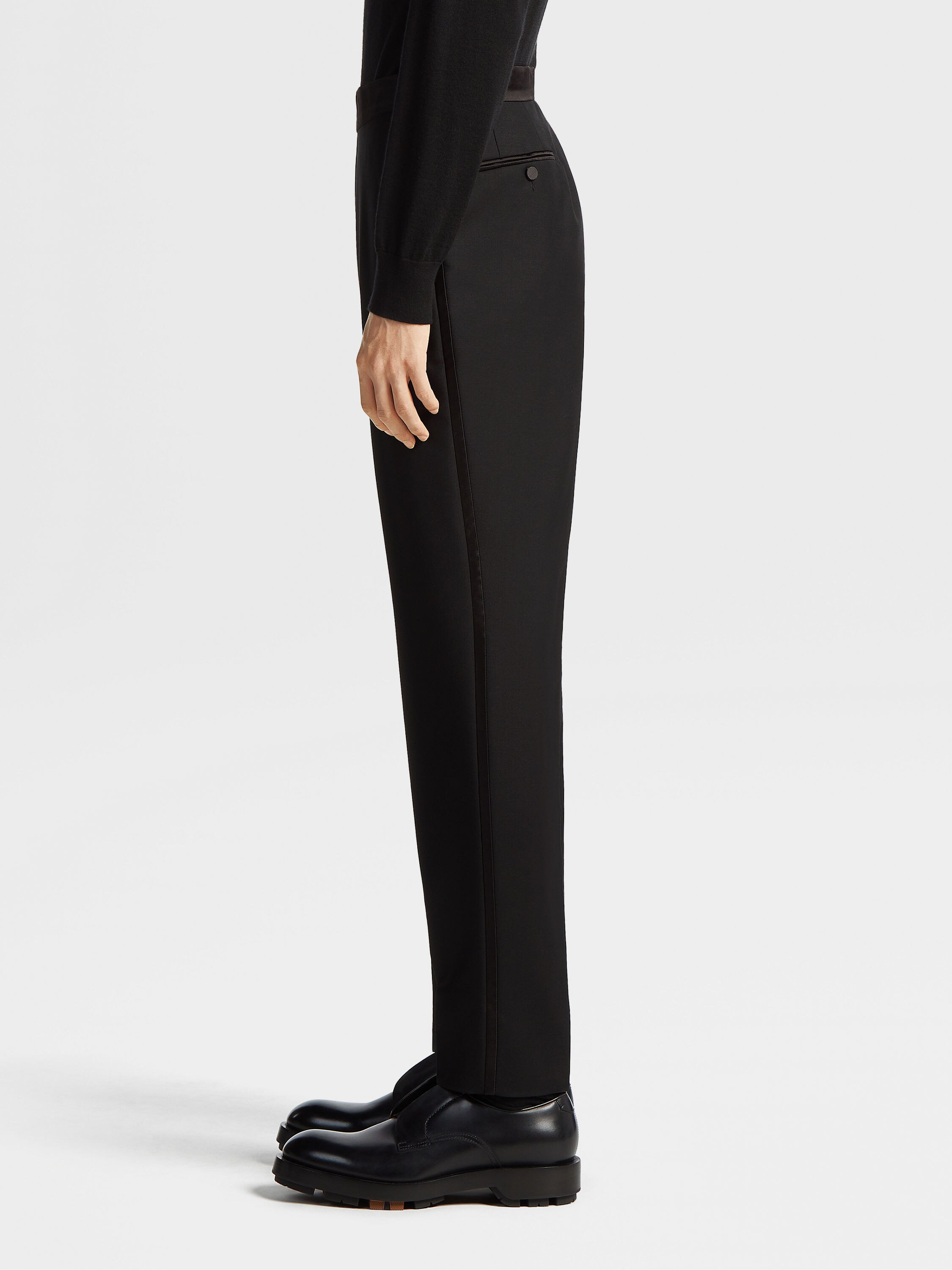 黑色羊毛及马海毛混纺晚装长裤 產品細節圖 #3