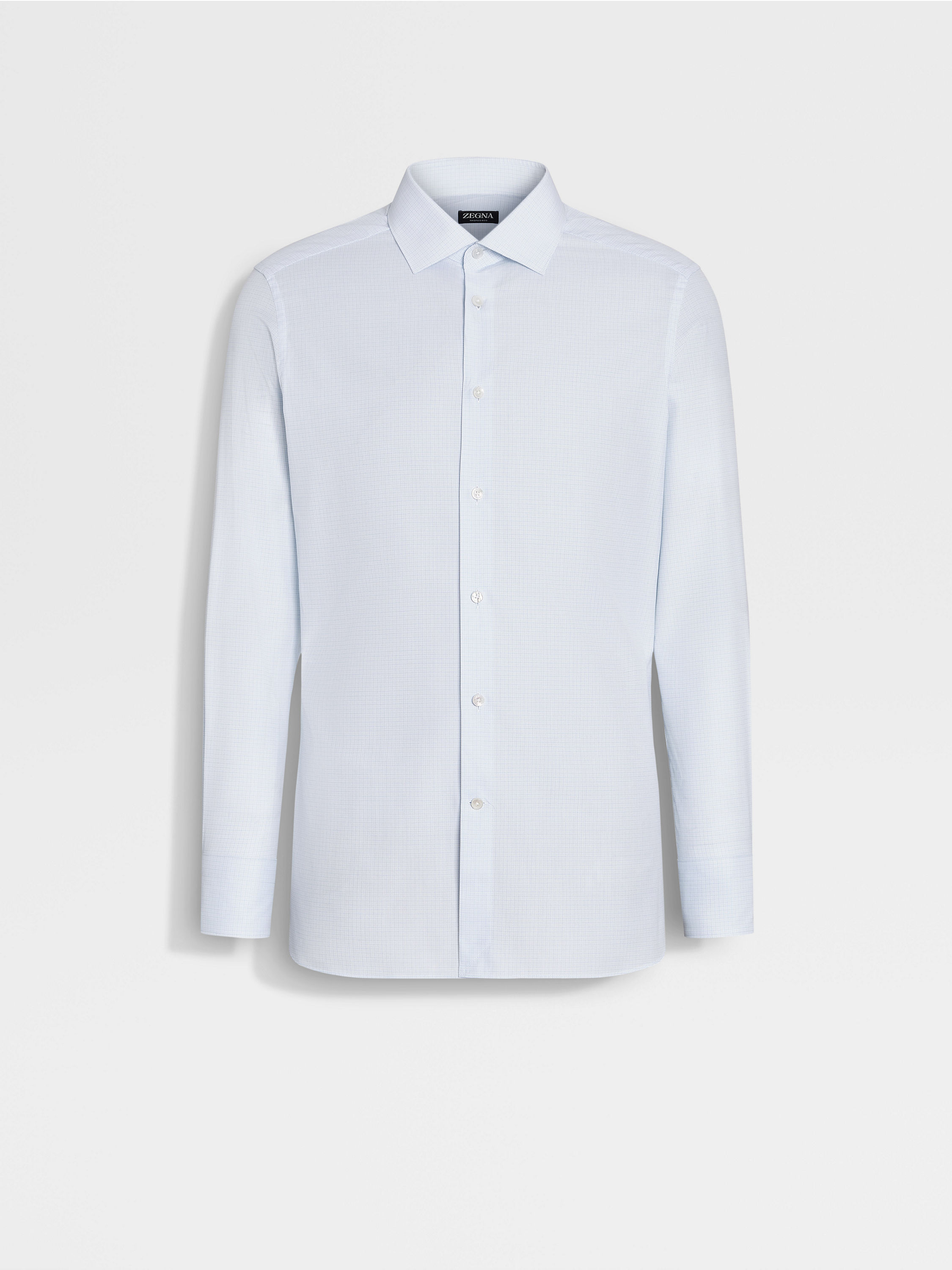 浅蓝色配白色细格纹 Trofeo™ 600 棉质及桑蚕丝衬衫