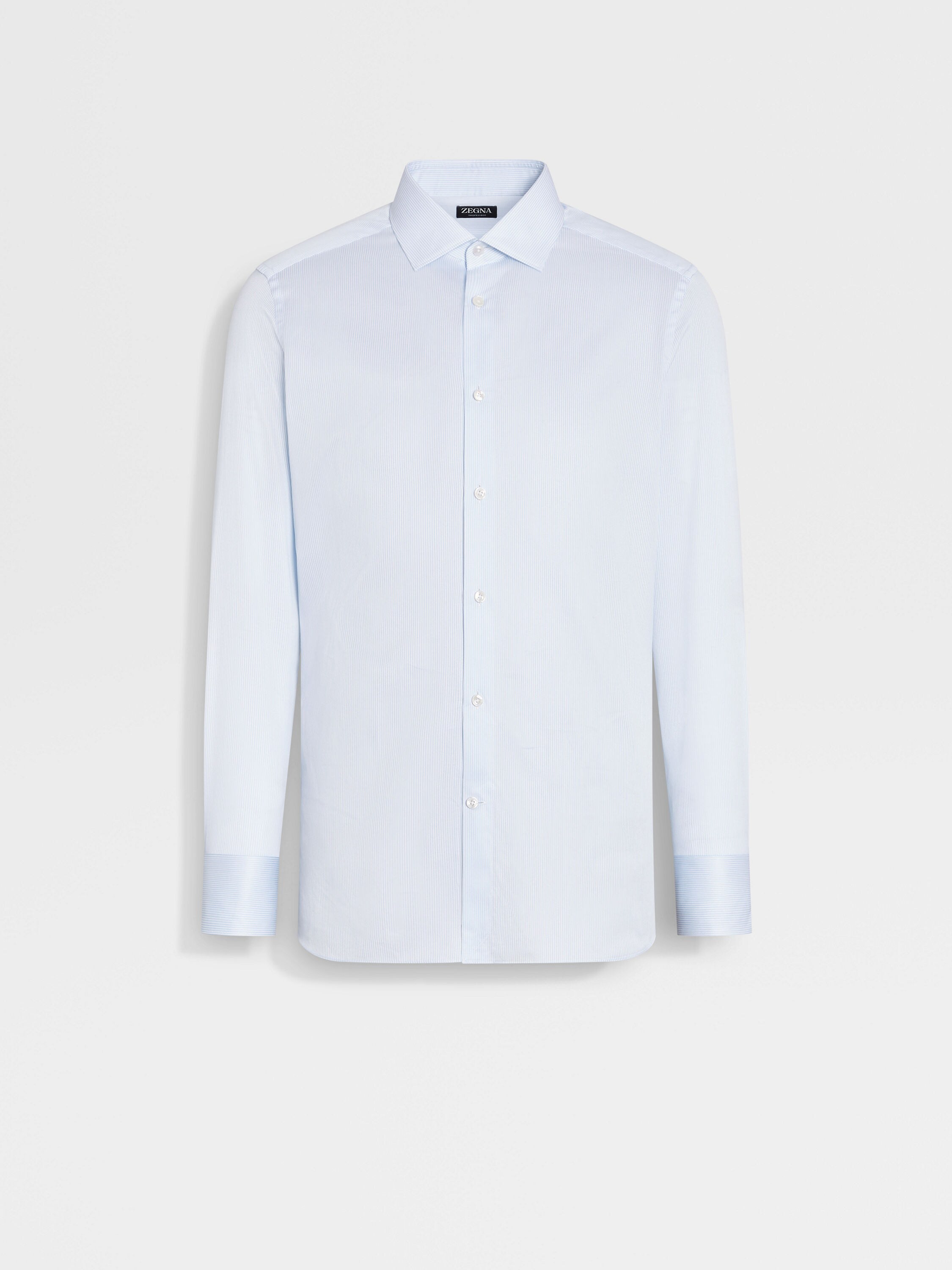 浅蓝色配白色细条纹 Trofeo™ 600 棉质及桑蚕丝衬衫