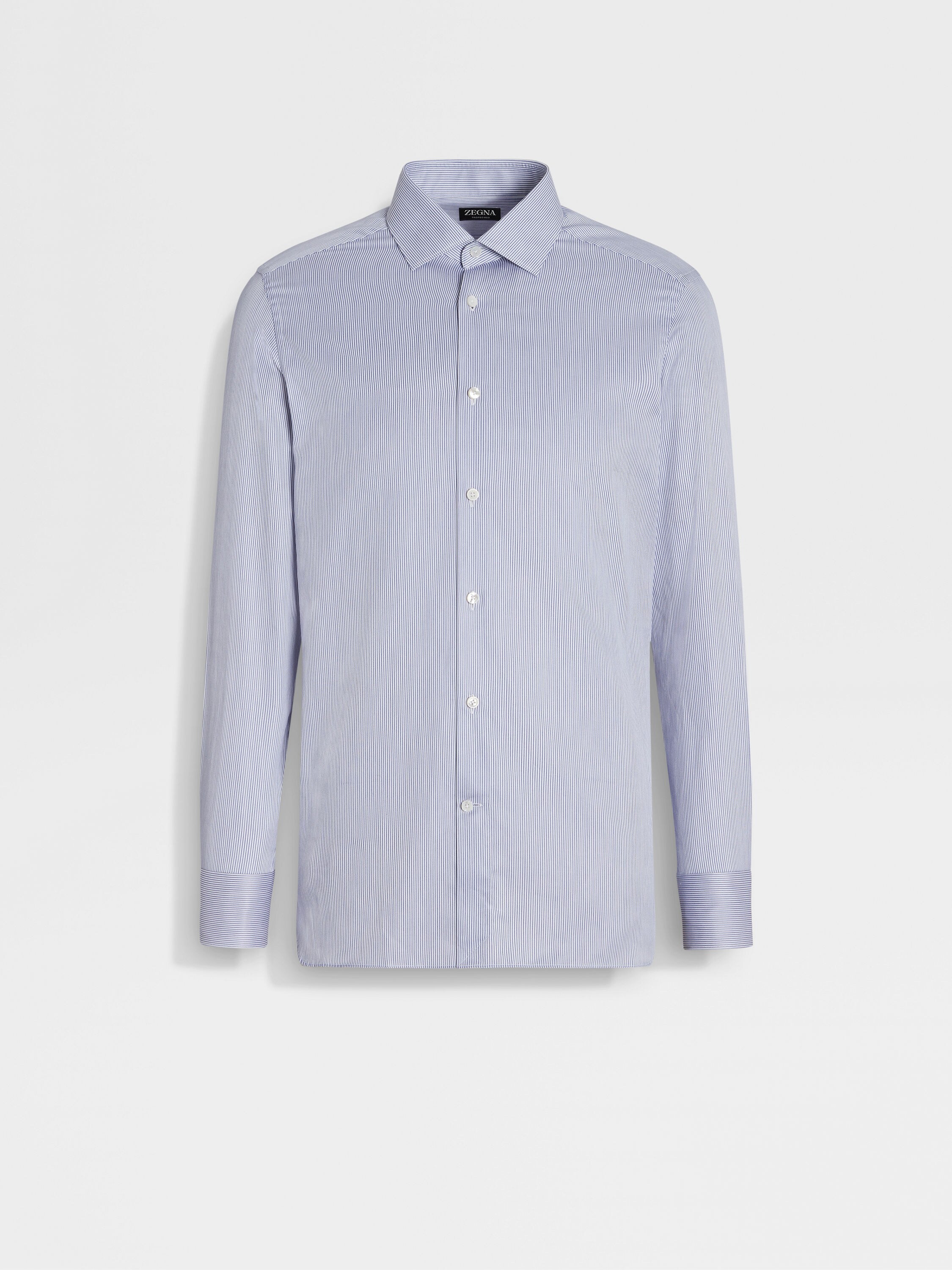 Utility Blue and White Micro-striped Trofeo™ 600 Cotton and Silk Shirt