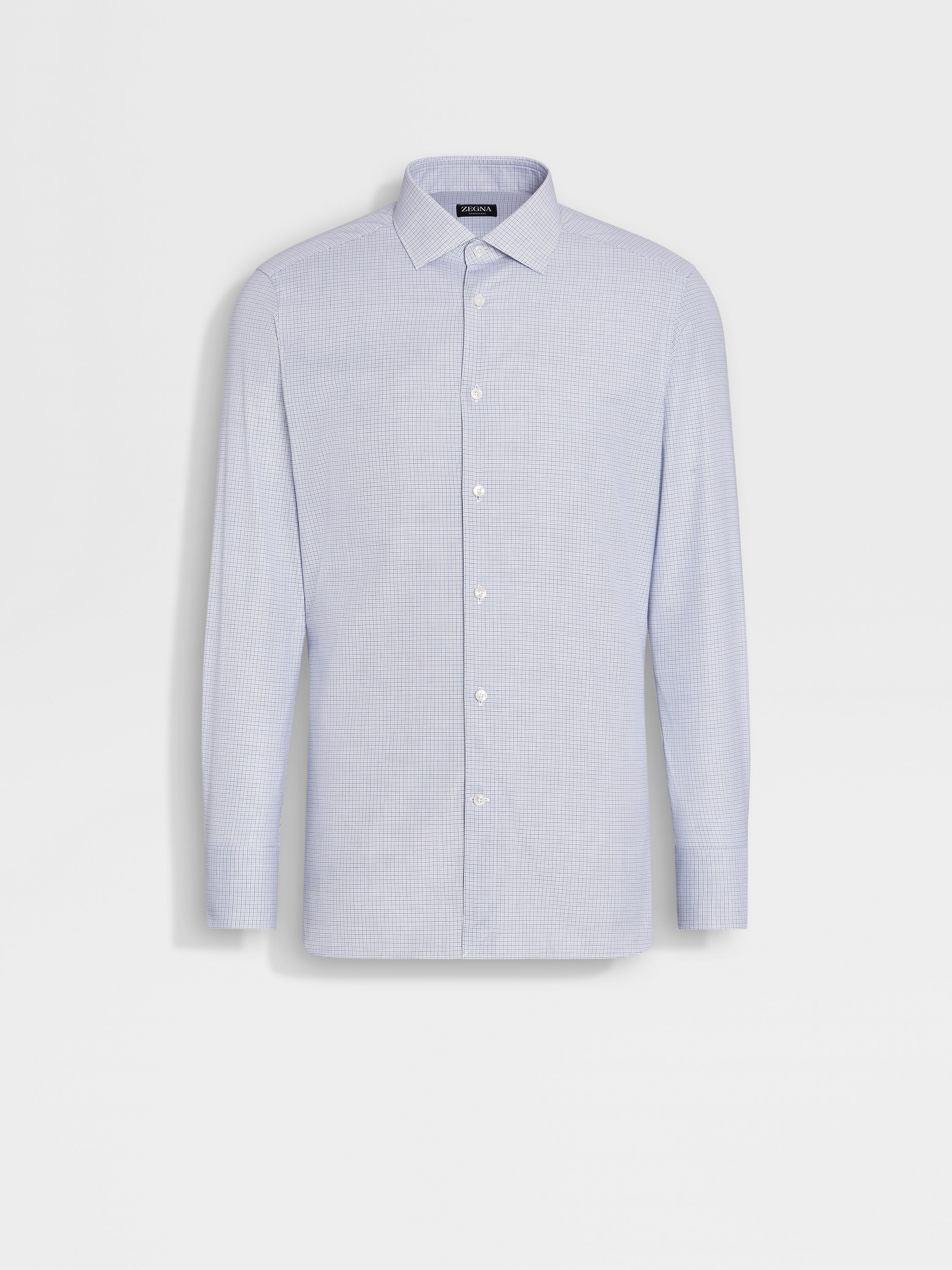 Utility Blue and White Micro-checked Trofeo™ 600 Cotton and Silk Shirt