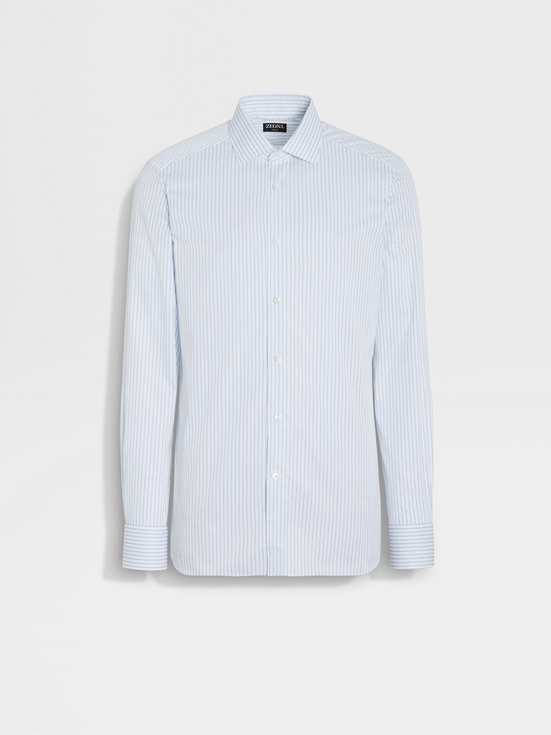 Light Blue Navy Blue and White Striped Trecapi Cotton Shirt