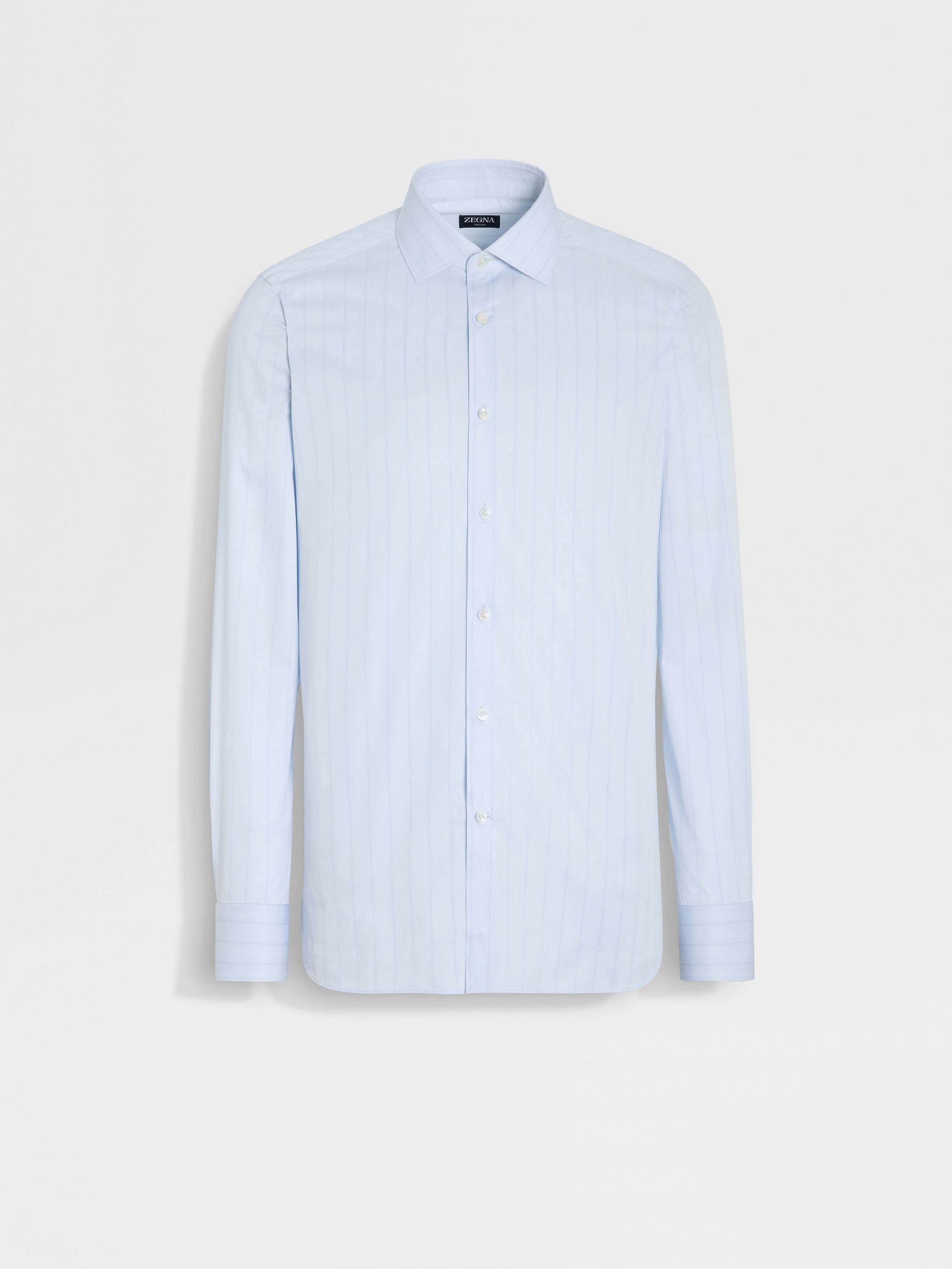 Light Blue and White Macro-striped Trecapi Cotton Shirt