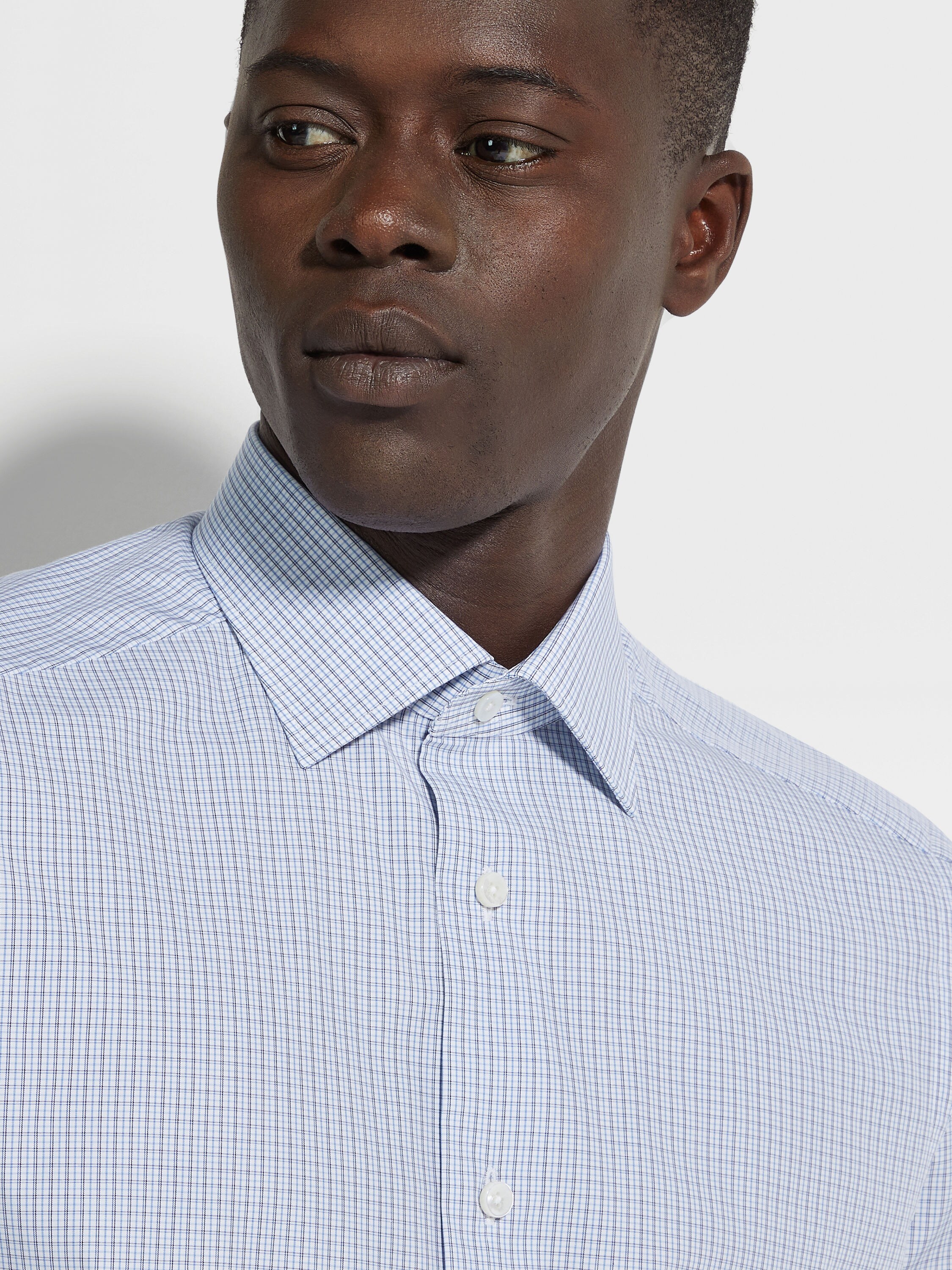 浅蓝色配白色细格纹 Trecapi 棉质衬衫 產品細節圖 #1