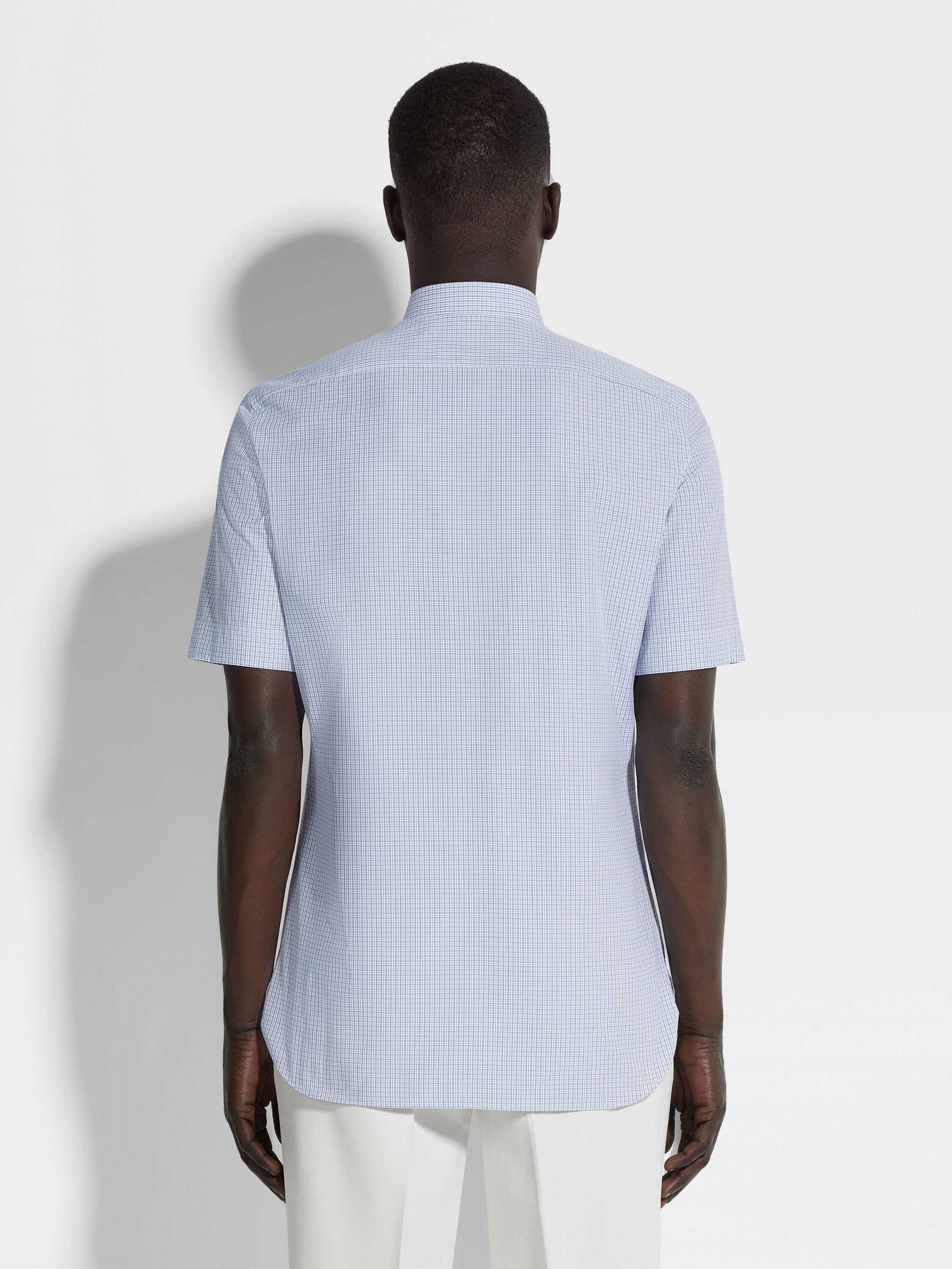 浅蓝色配白色细格纹 Trecapi 棉质衬衫 產品細節圖 #3