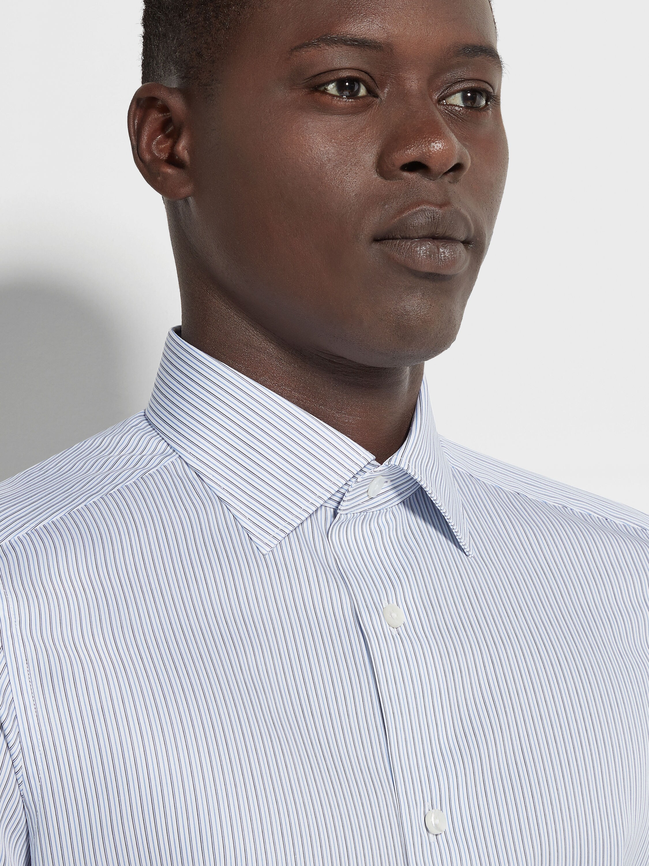浅蓝色配白色细条纹 Trecapi 棉质衬衫 產品細節圖 #1