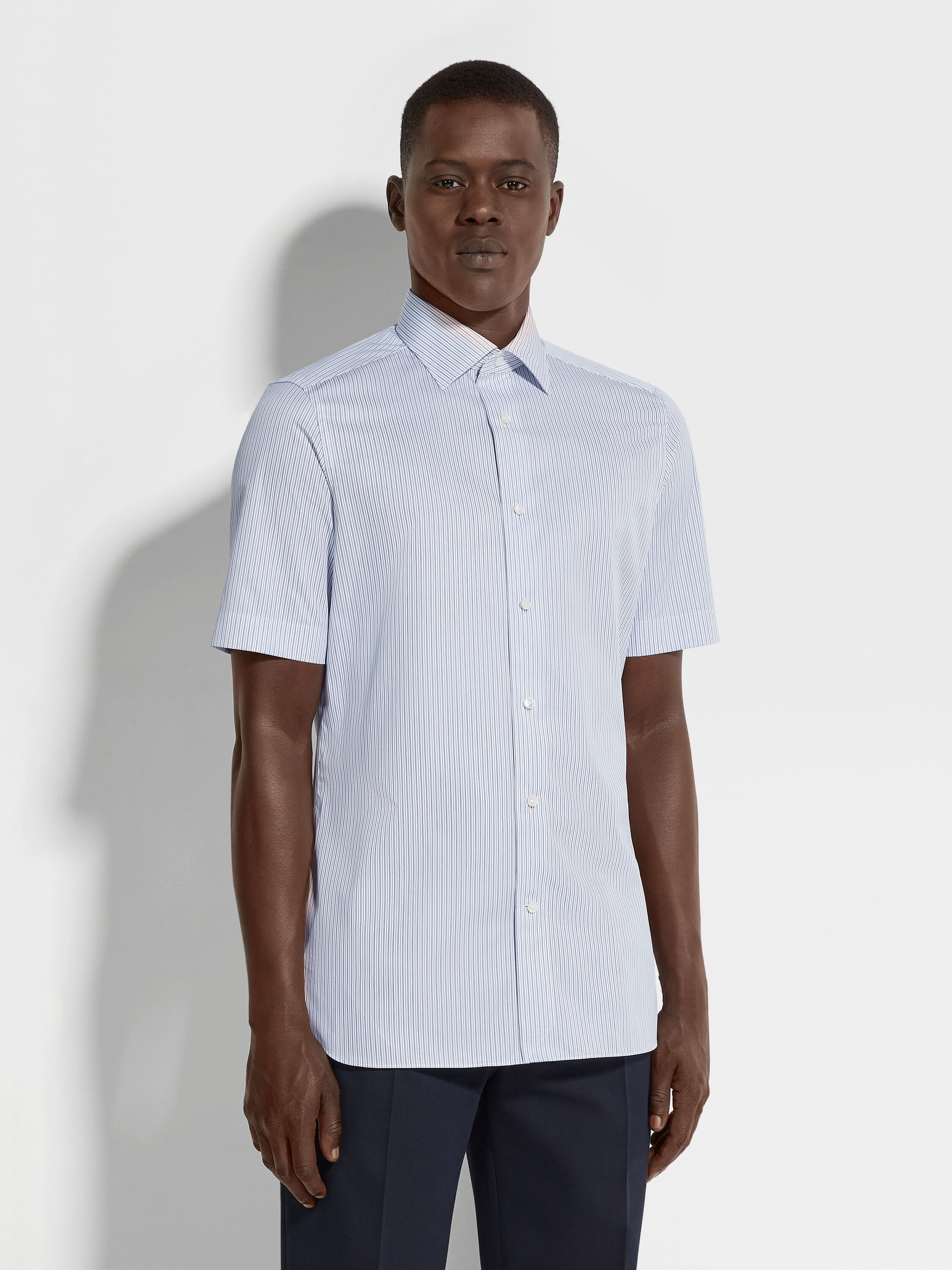 浅蓝色配白色细条纹 Trecapi 棉质衬衫 產品細節圖 #2